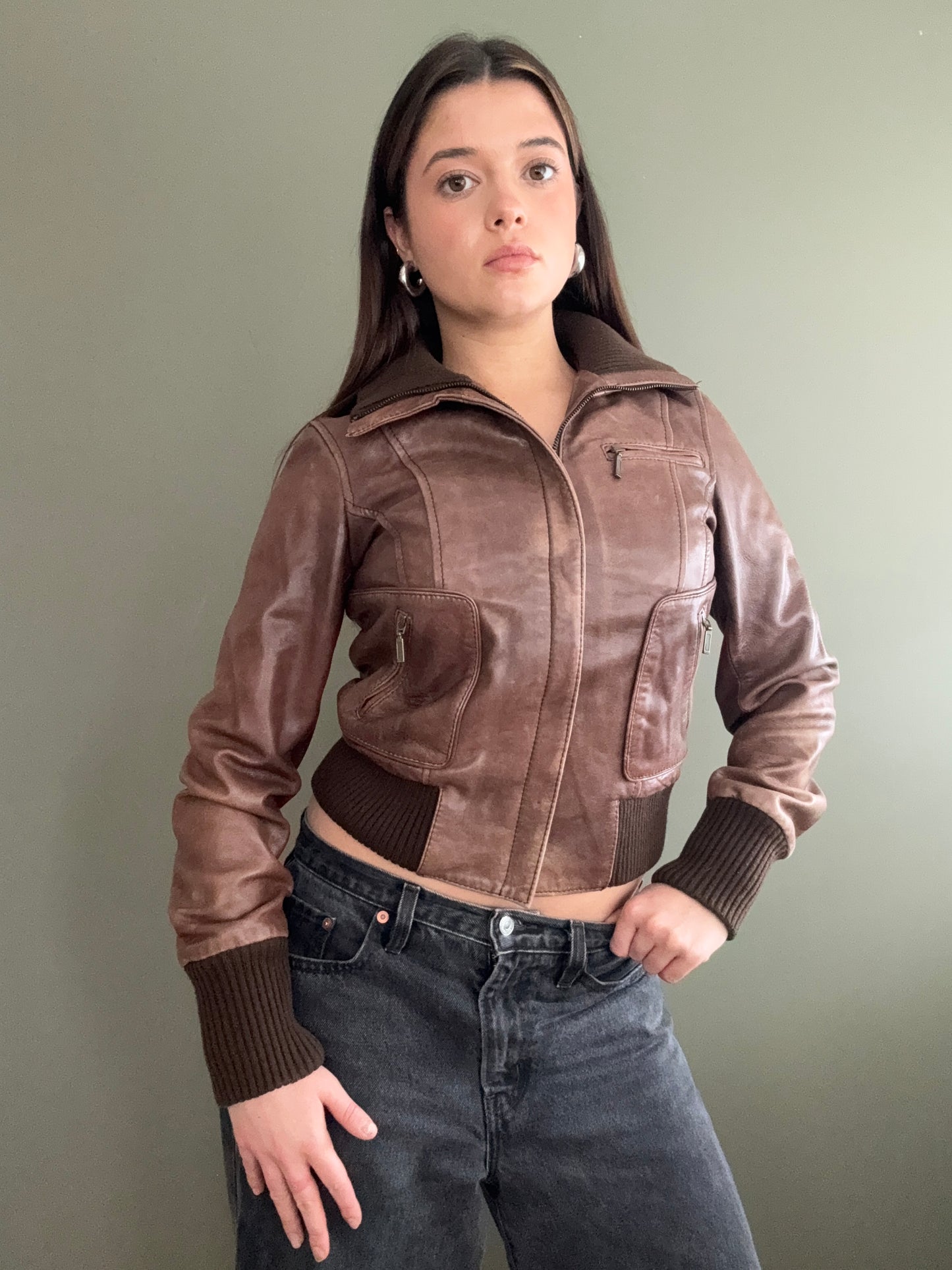 Oasis Brown Leather Jacket
