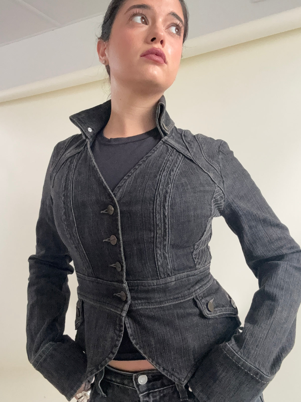 Karen Millen Denim Fitted Jacket (UK8)
