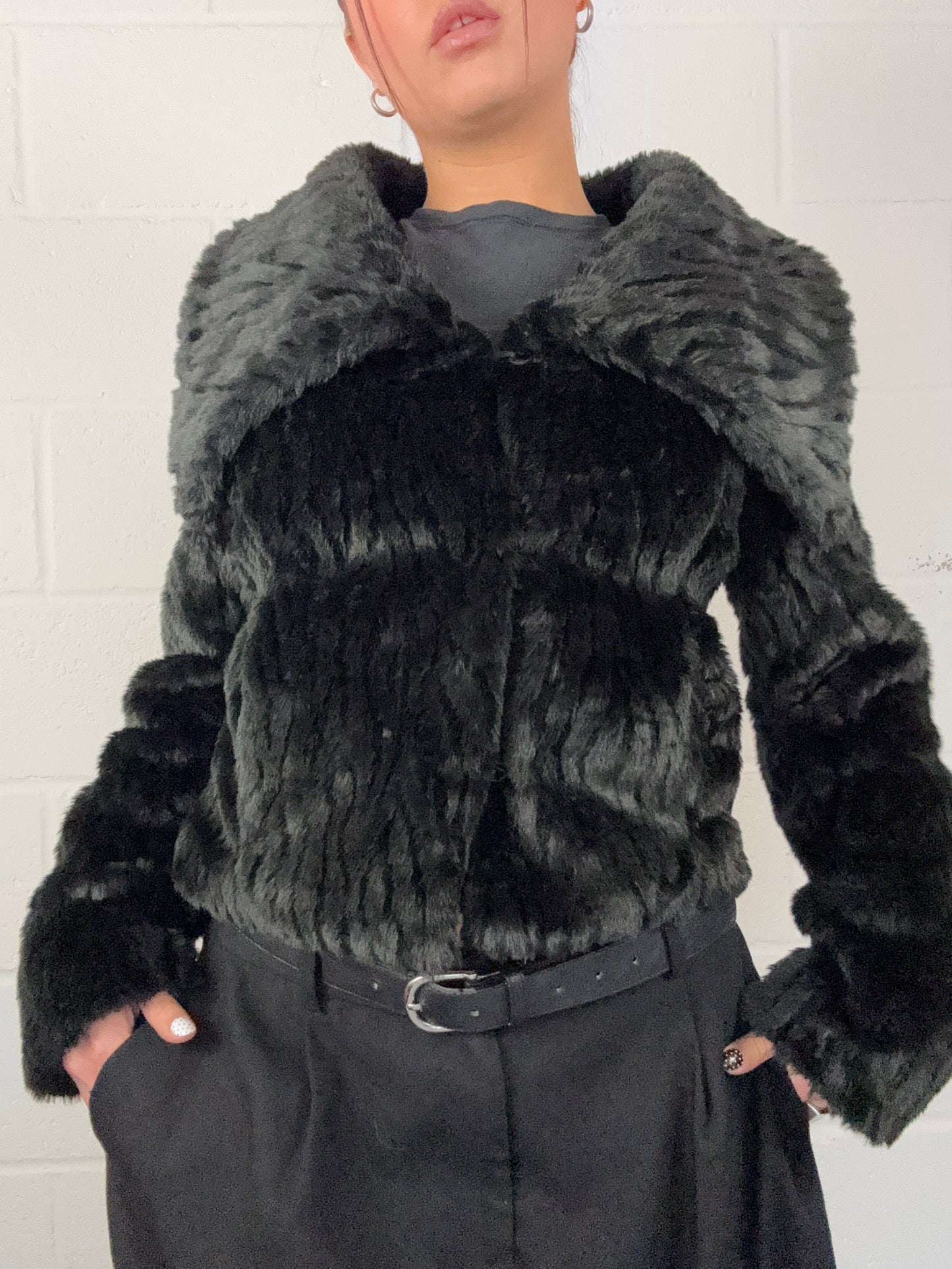 Black Faux Fur Jacket (S)