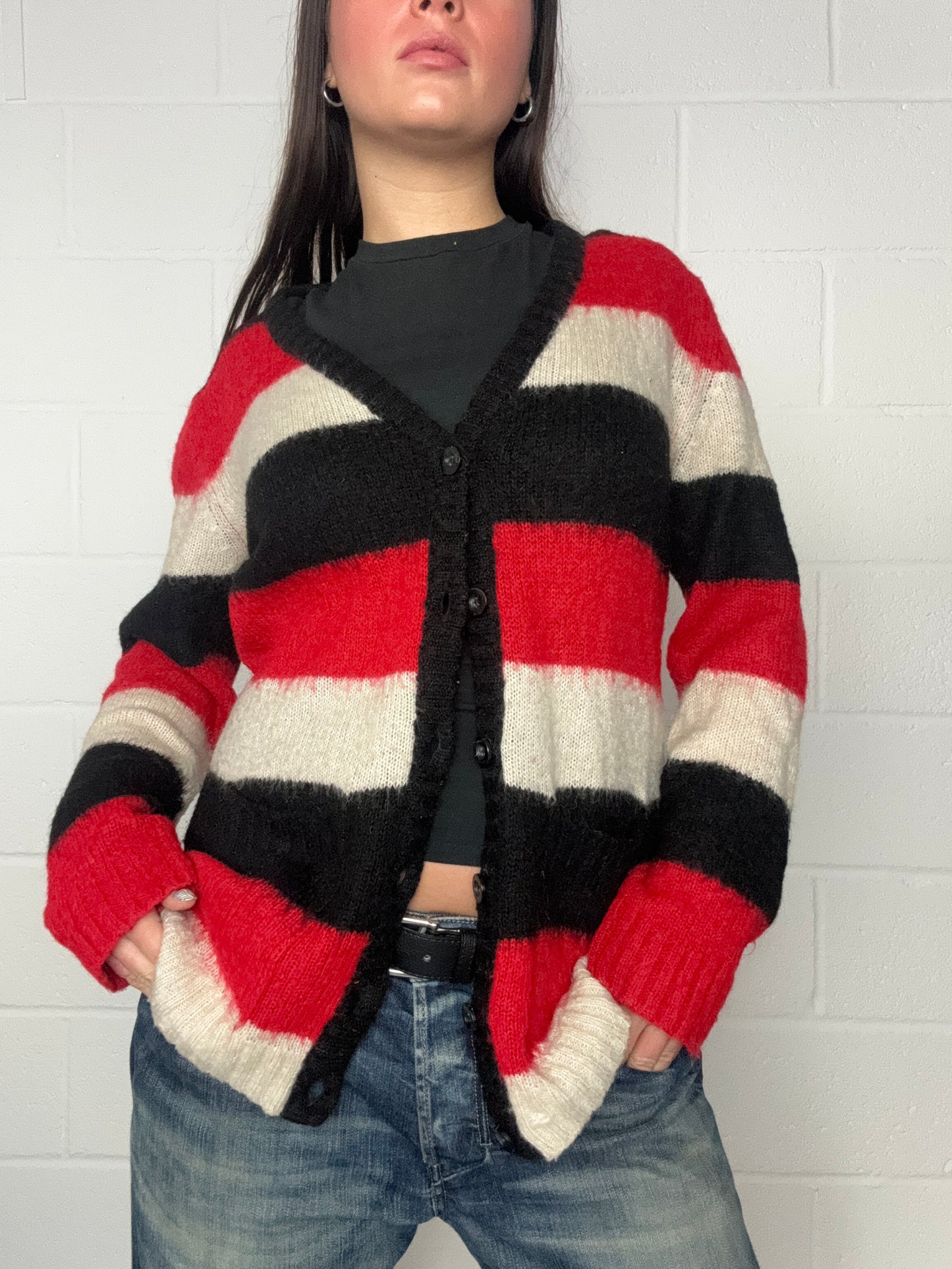 Diesel Mohair Knit Striped Cardigan