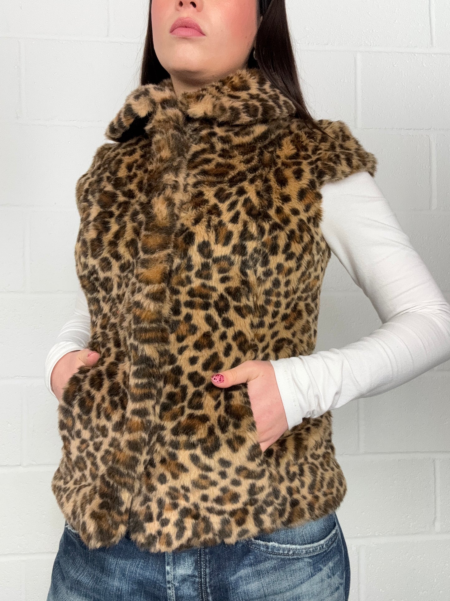 Faux Fur Leopard Gilet (S)