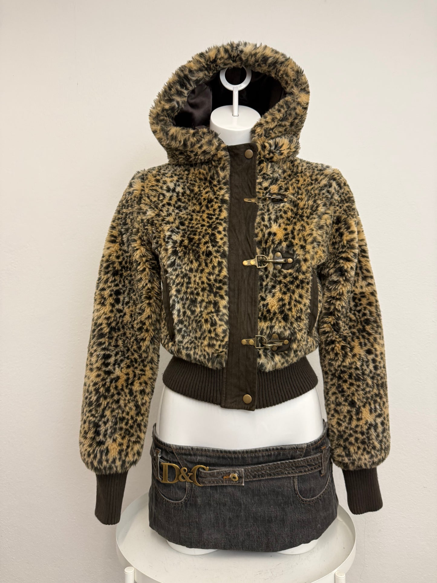 Leopard Faux Fur Bomber Jacket (S)