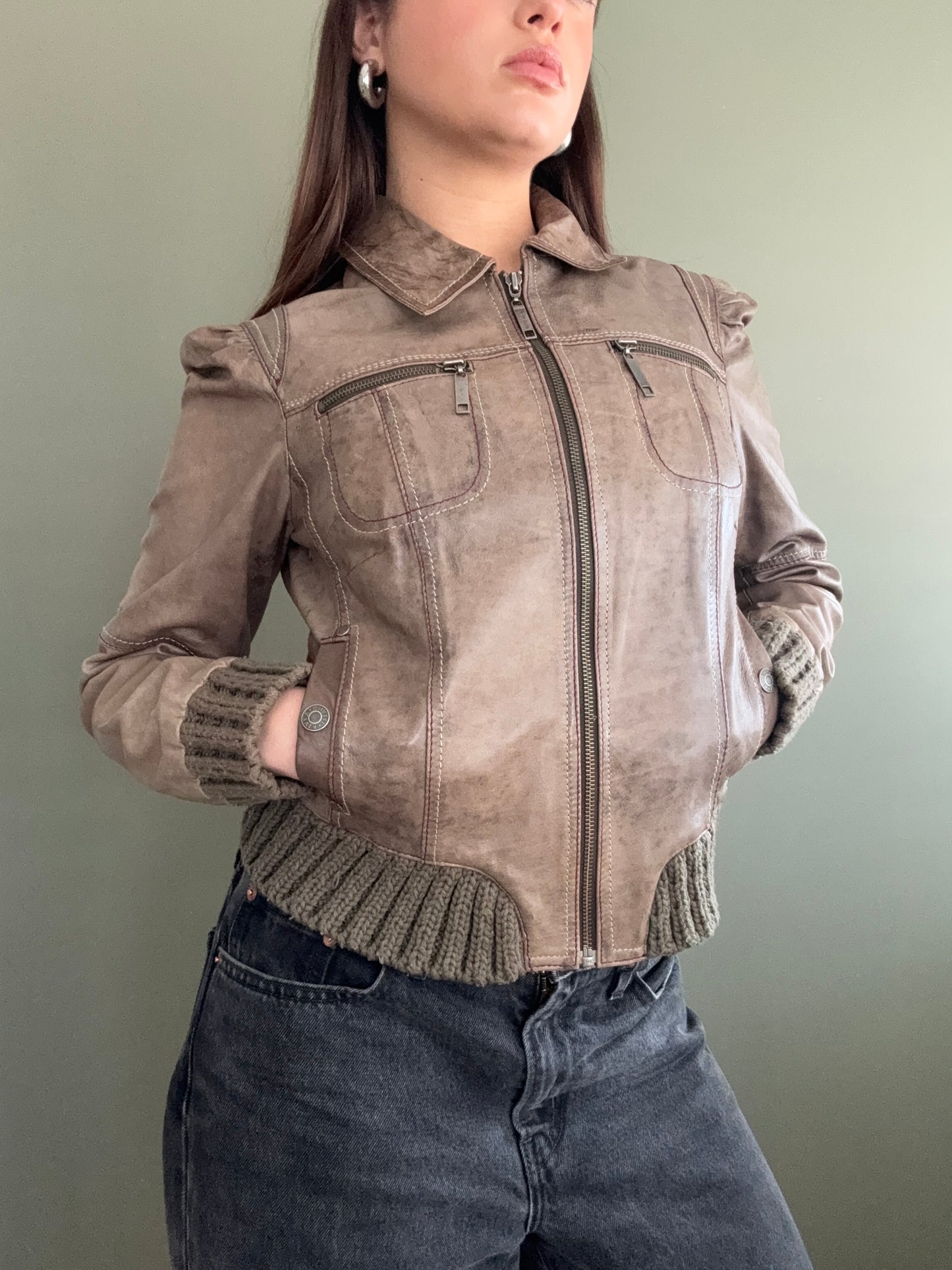 Vintage Leather Bomber Jacket (UK14)