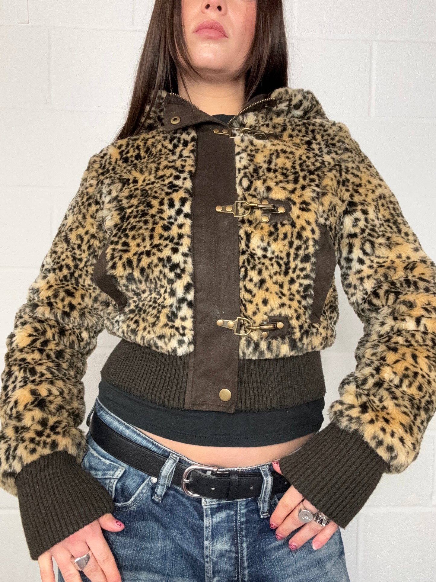 Leopard Faux Fur Bomber Jacket (S)