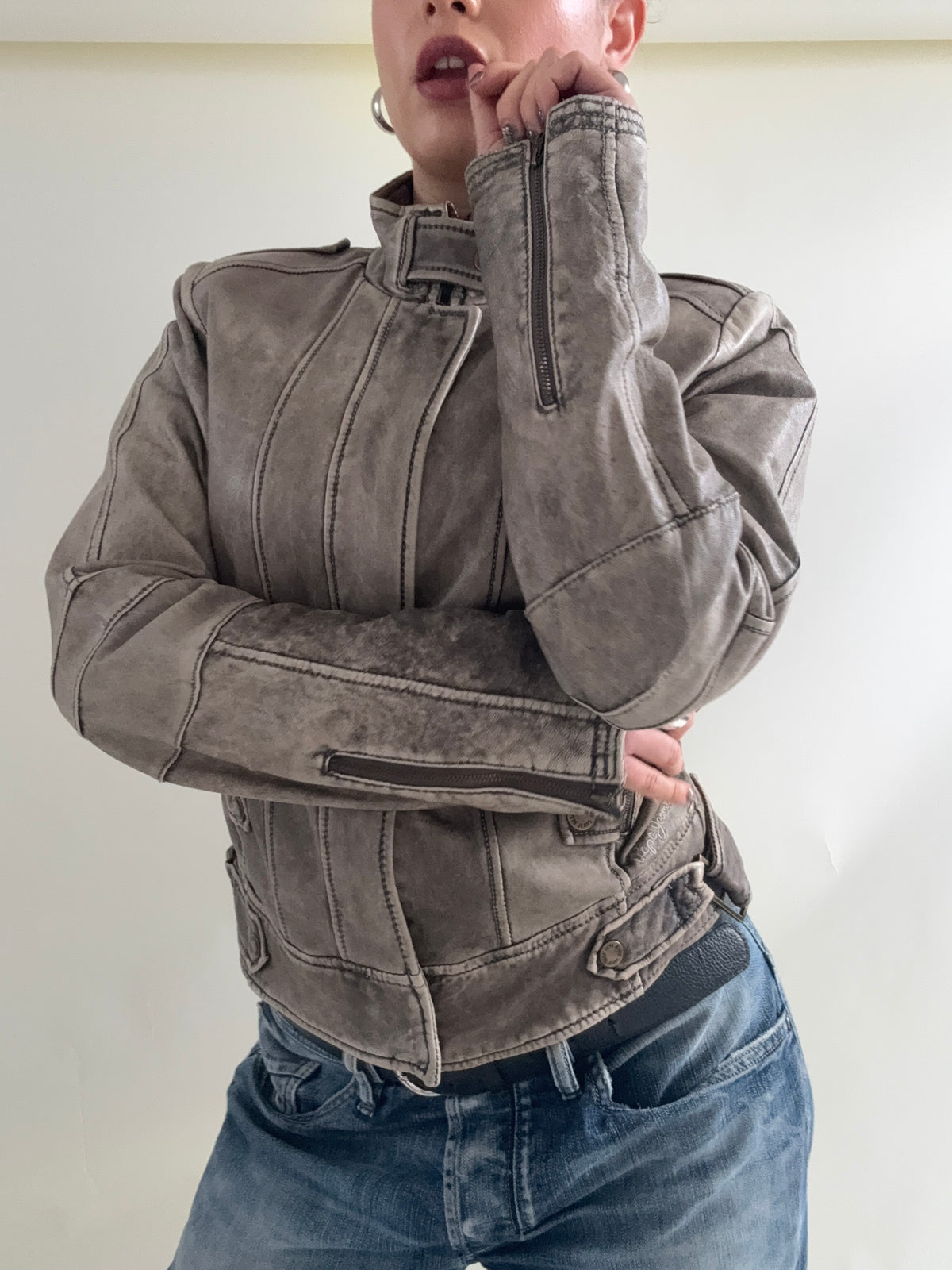 Vintage Pepe Jeans Leather Biker Jacket (M)