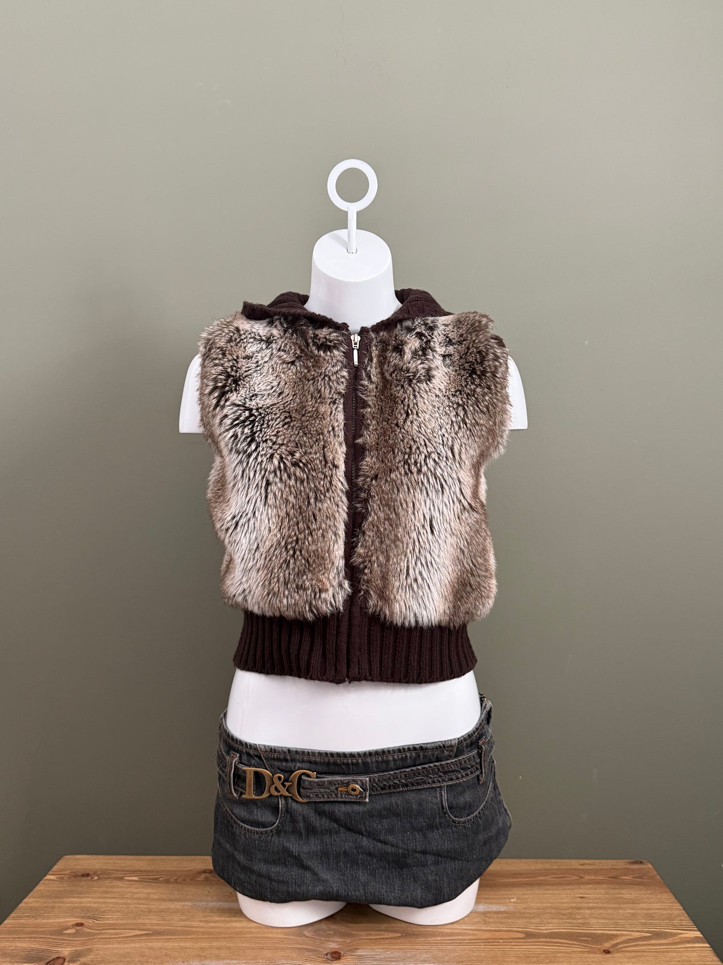 Faux Fur Cropped Gilet (XS)