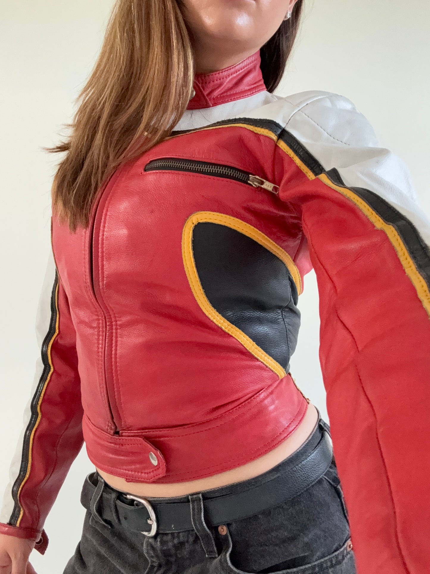 Vintage Leather Biker Jacket (XS)