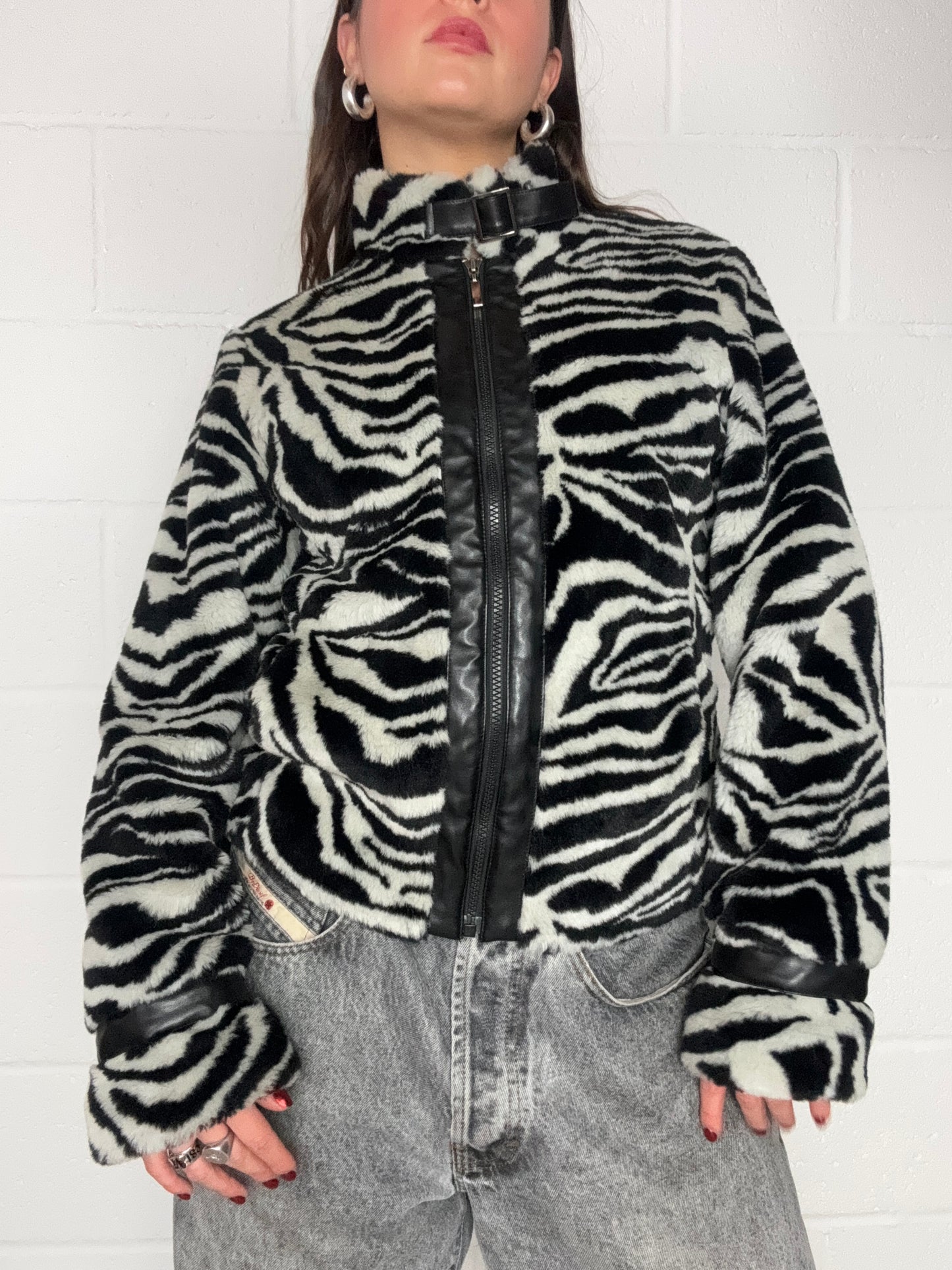 Zebra Y2K Faux Fur Jacket