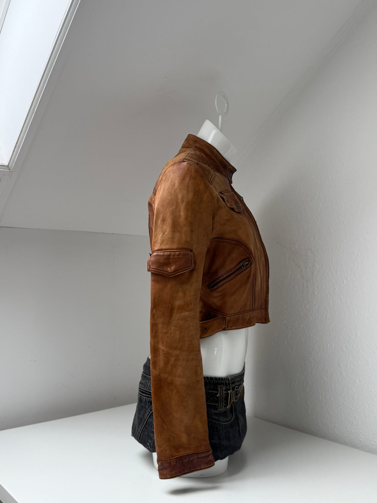 Vintage Cropped Leather Jacket (L)