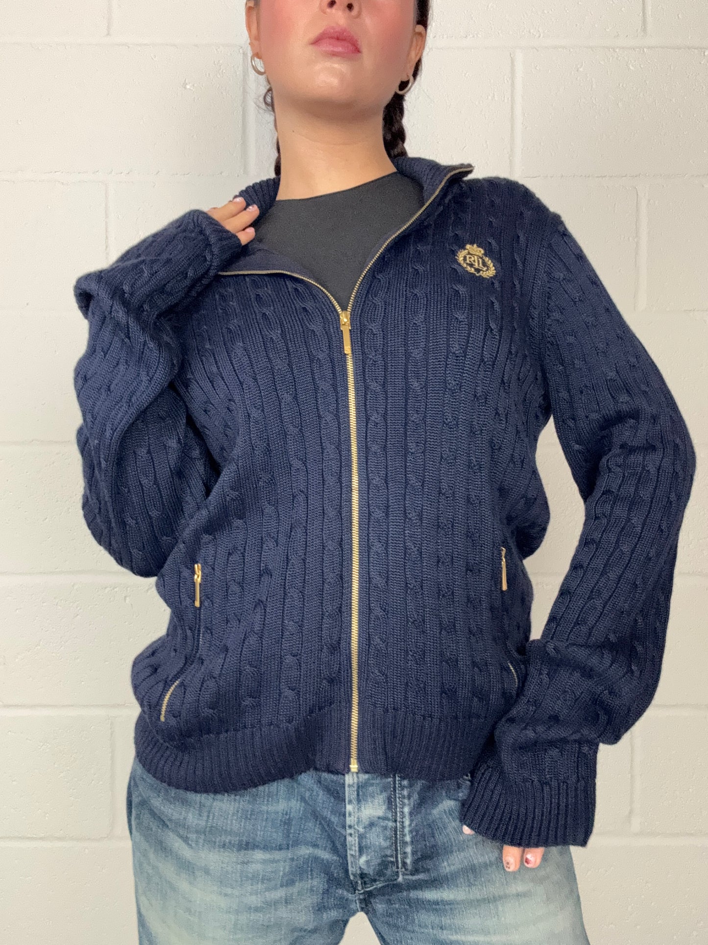 Ralph Lauren Cable Knit Zip Jumper (L)