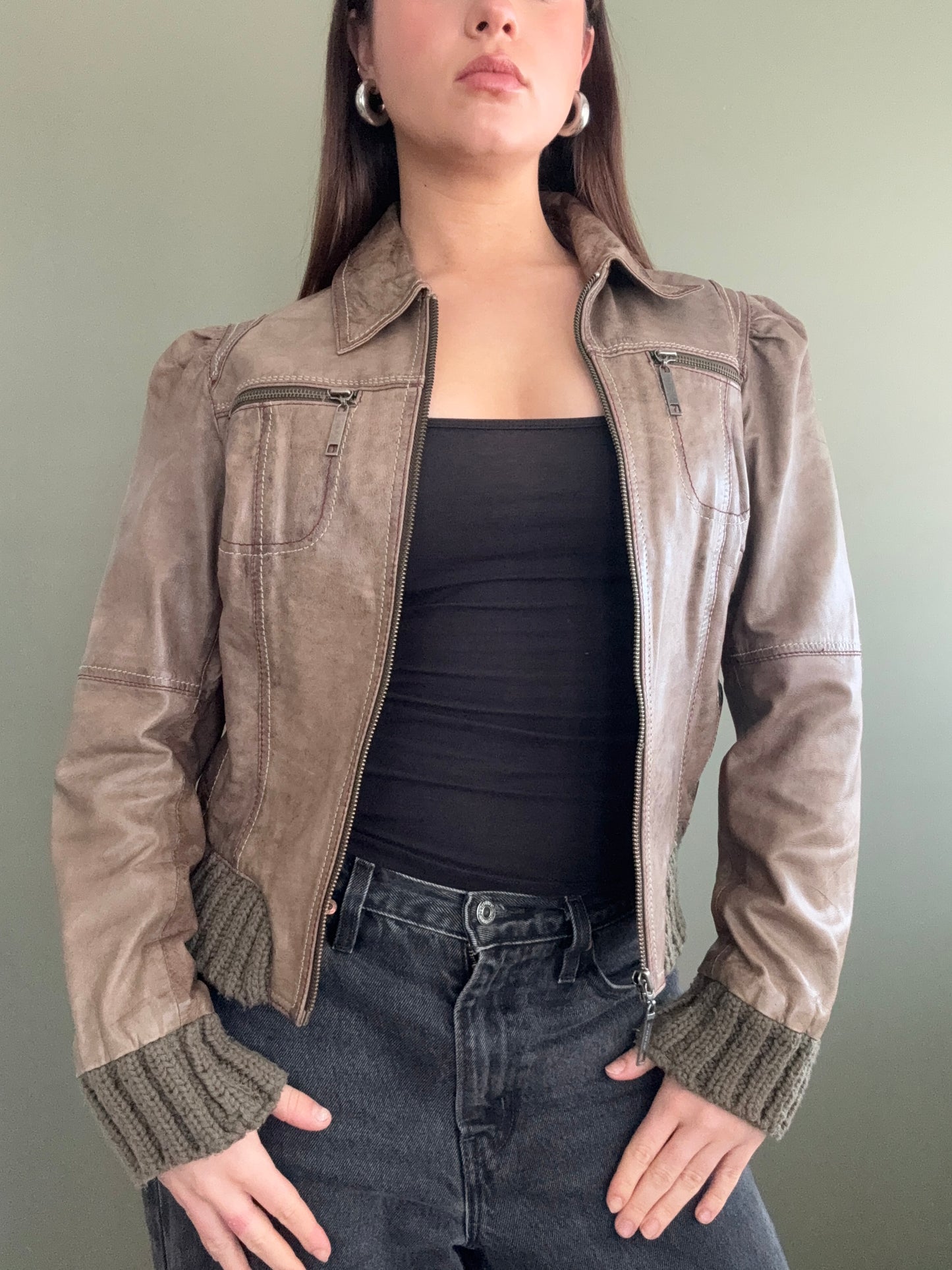Vintage Leather Bomber Jacket (UK14)
