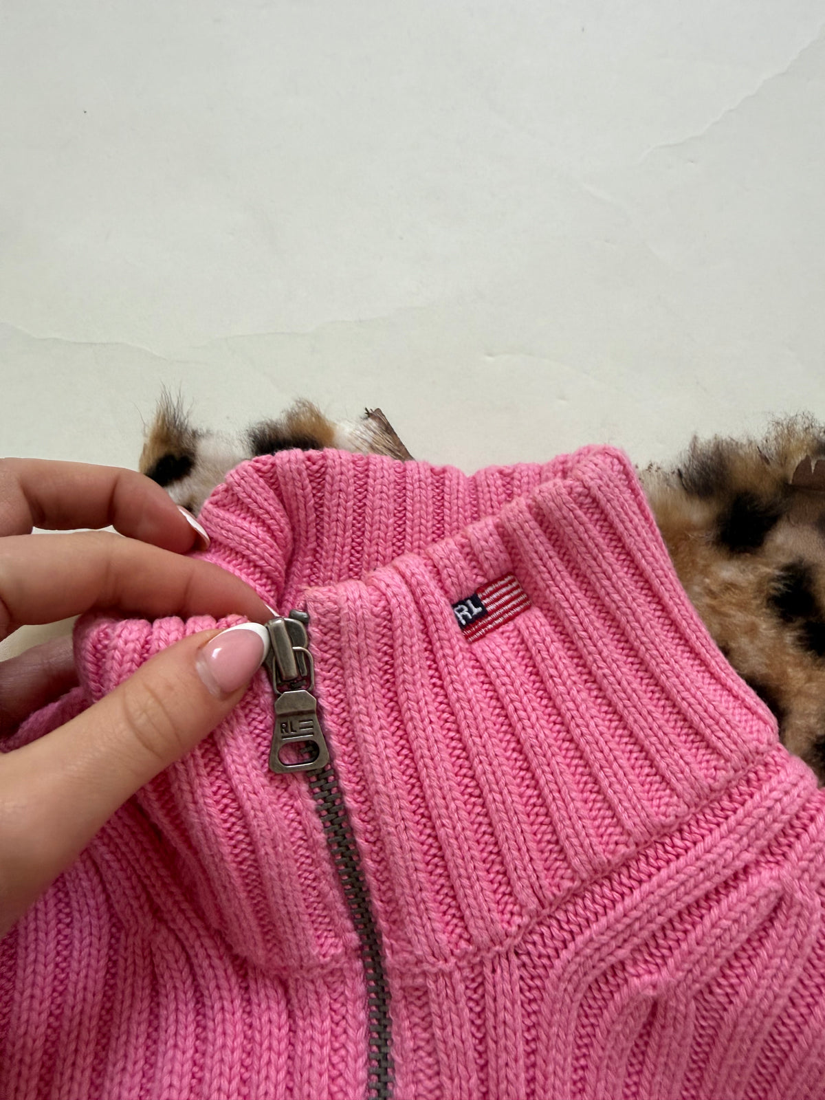 Ralph Lauren Pink Knit Double Zip Jumper (XS)