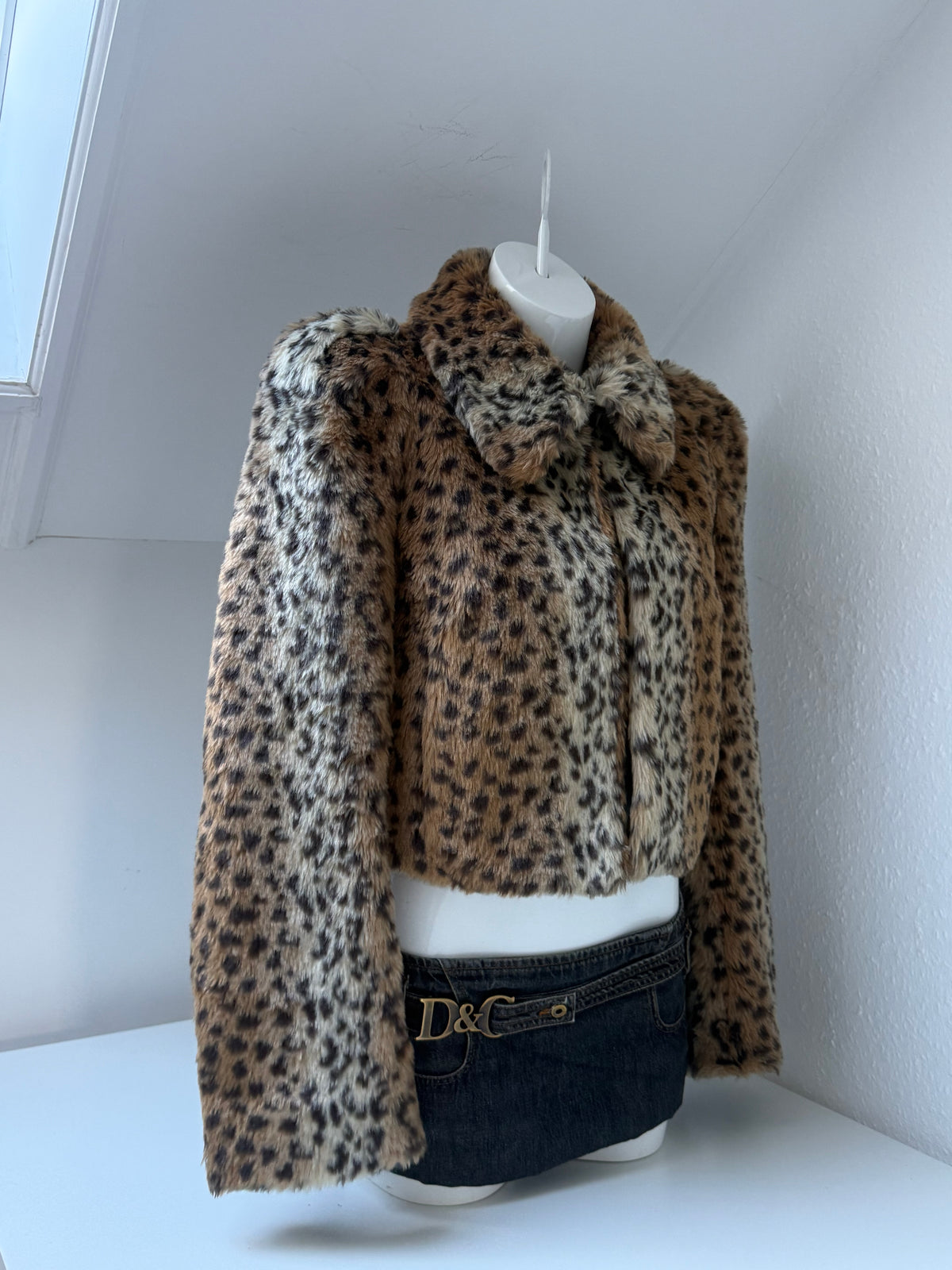 Y2K Leopard Faux Fur Jacket (UK8)