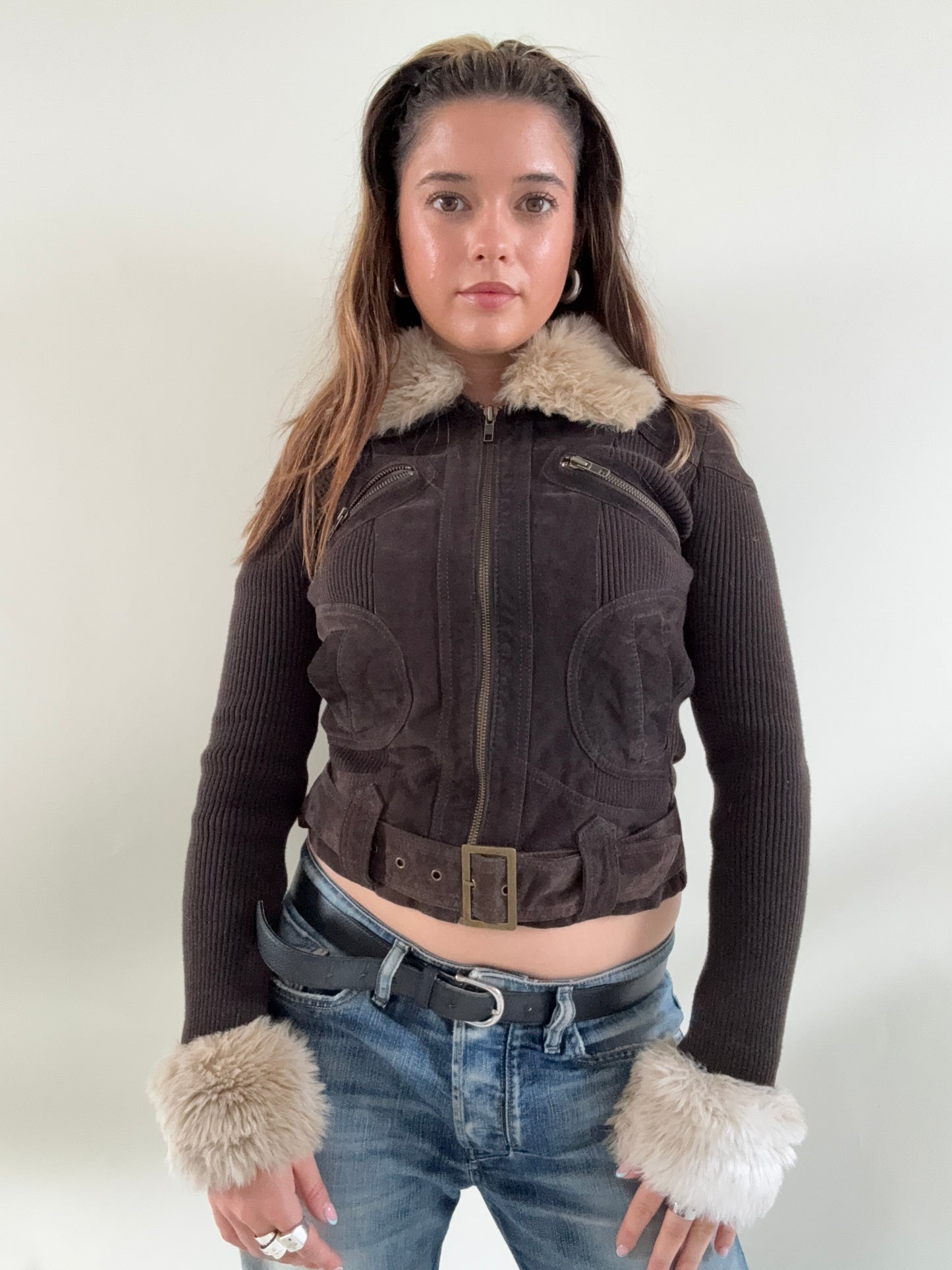 Jane Norman Suede, Faux Fur Buckle Jacket (UK6)