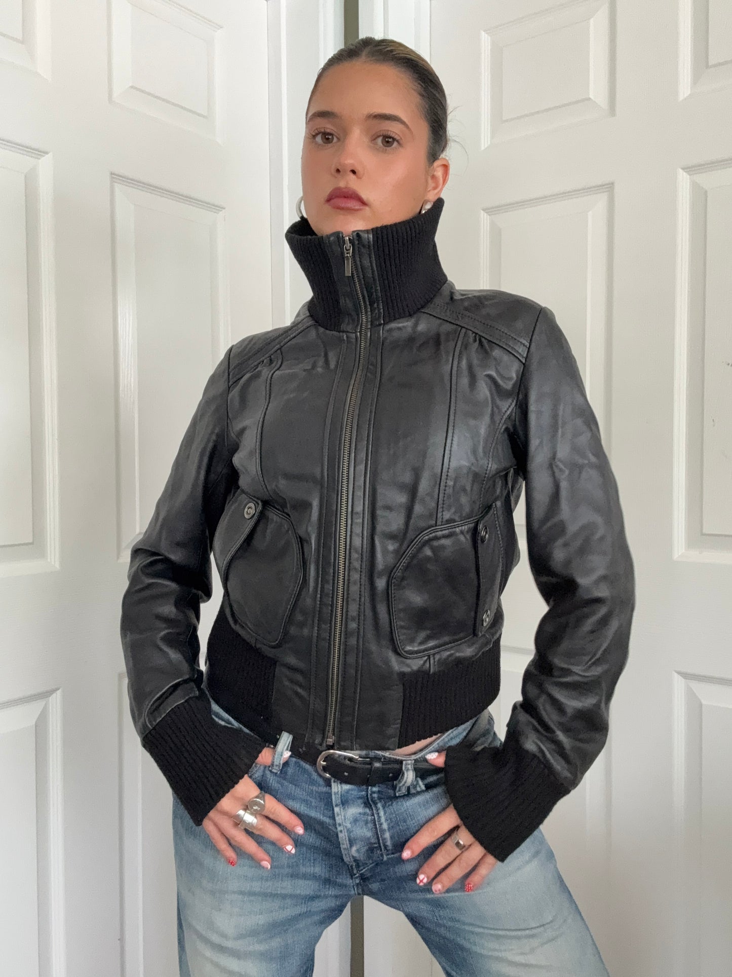 Leather Bomber Jacket (UK12)
