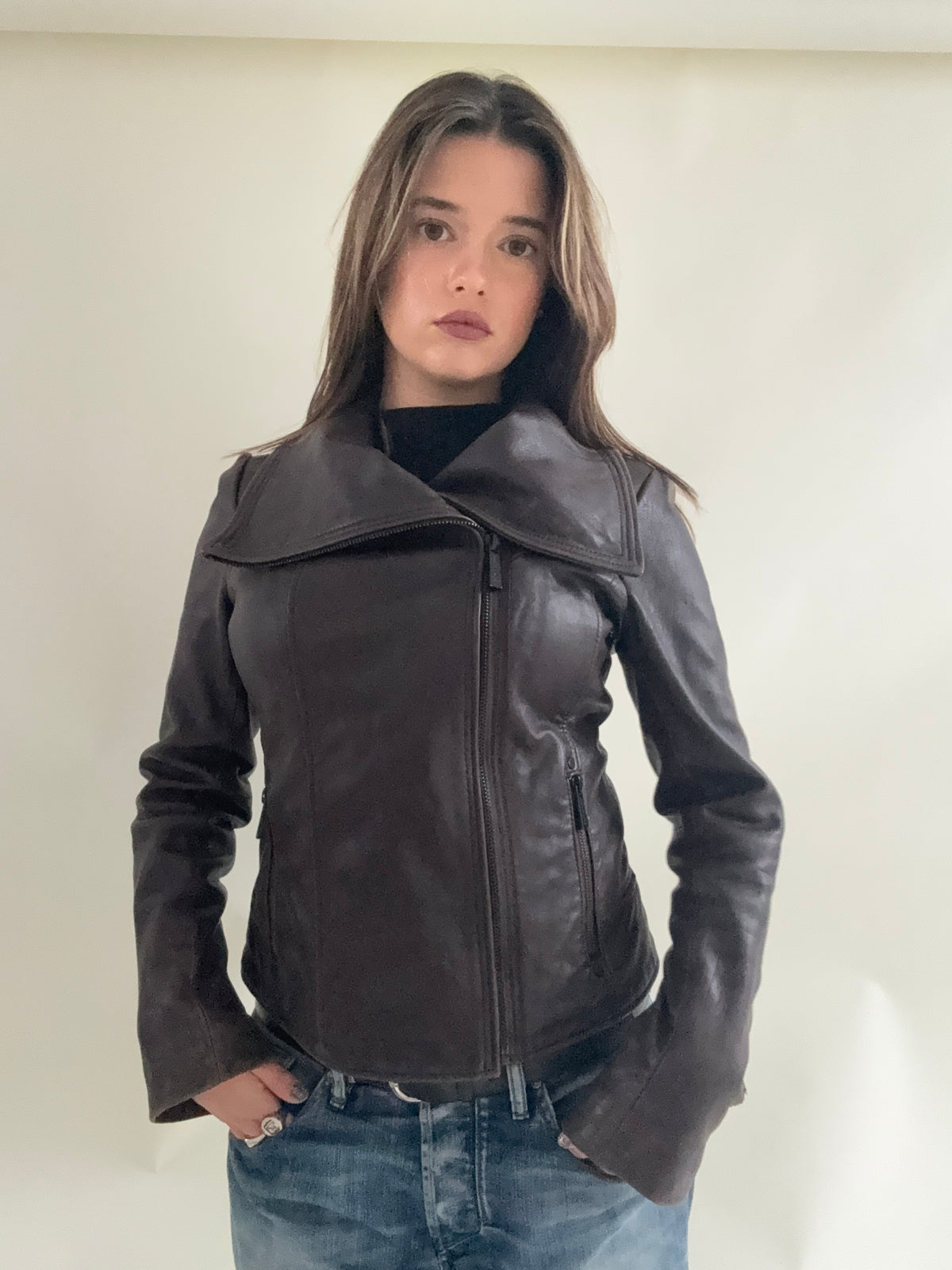 Michael Kors Asymmetric Leather Jacket (S)