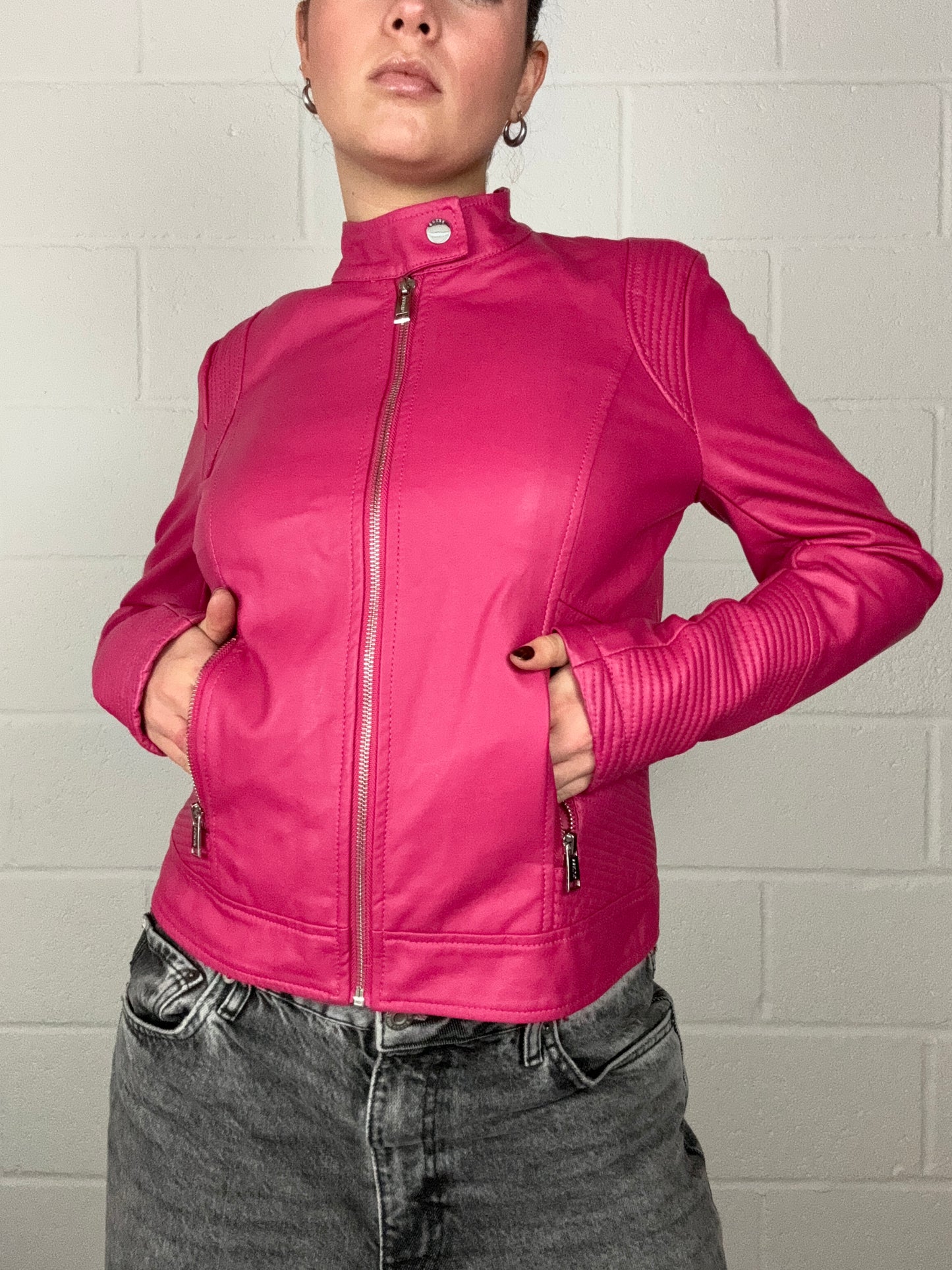 Pink Guess Faux Leather Jacket (S)