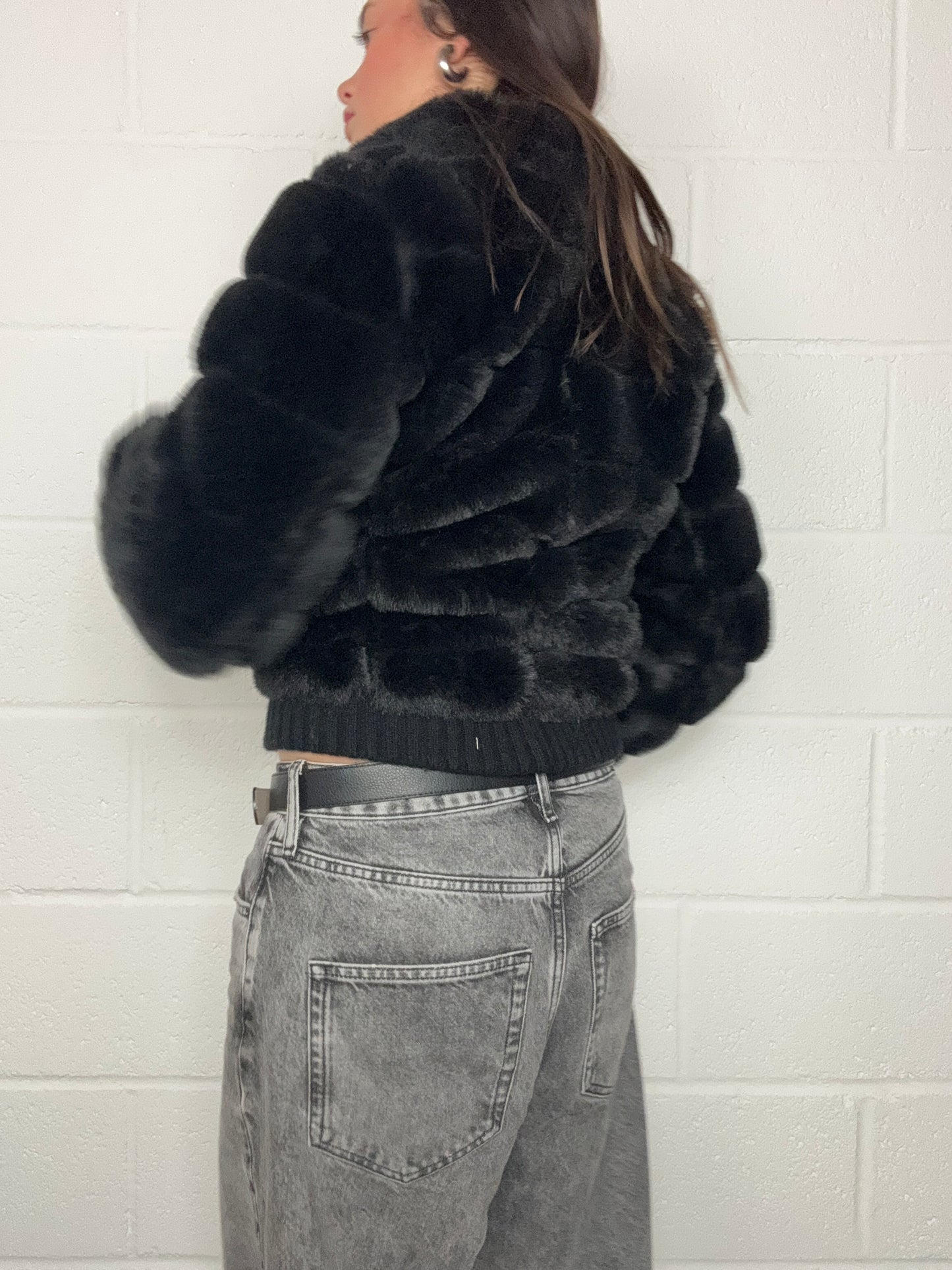 Black Faux Fur Jacket (XS)