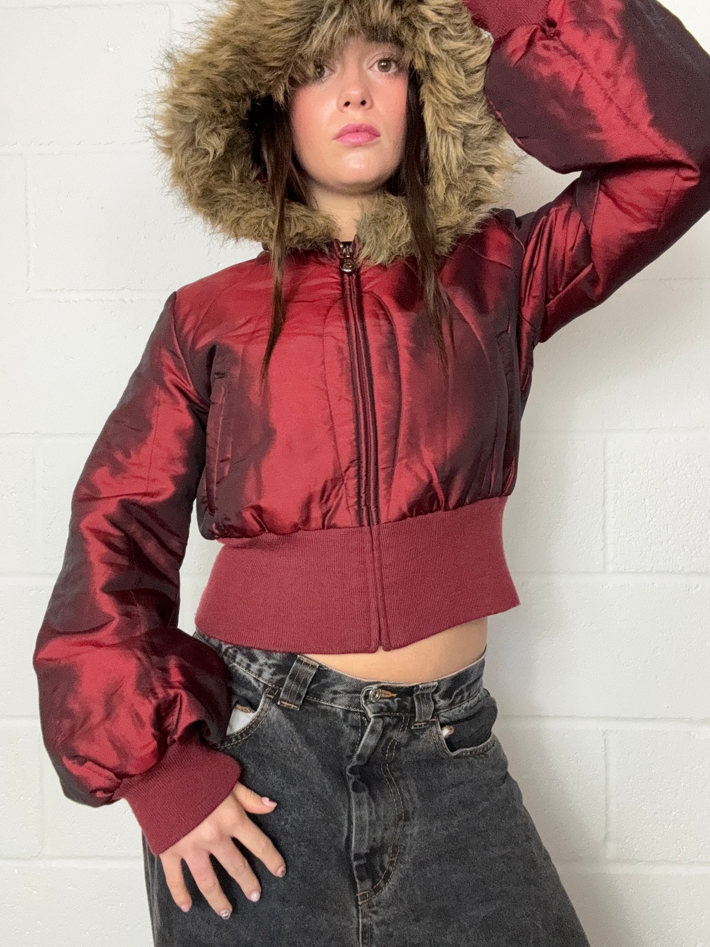 Burgundy Iridescent Puffer Jacket (M)