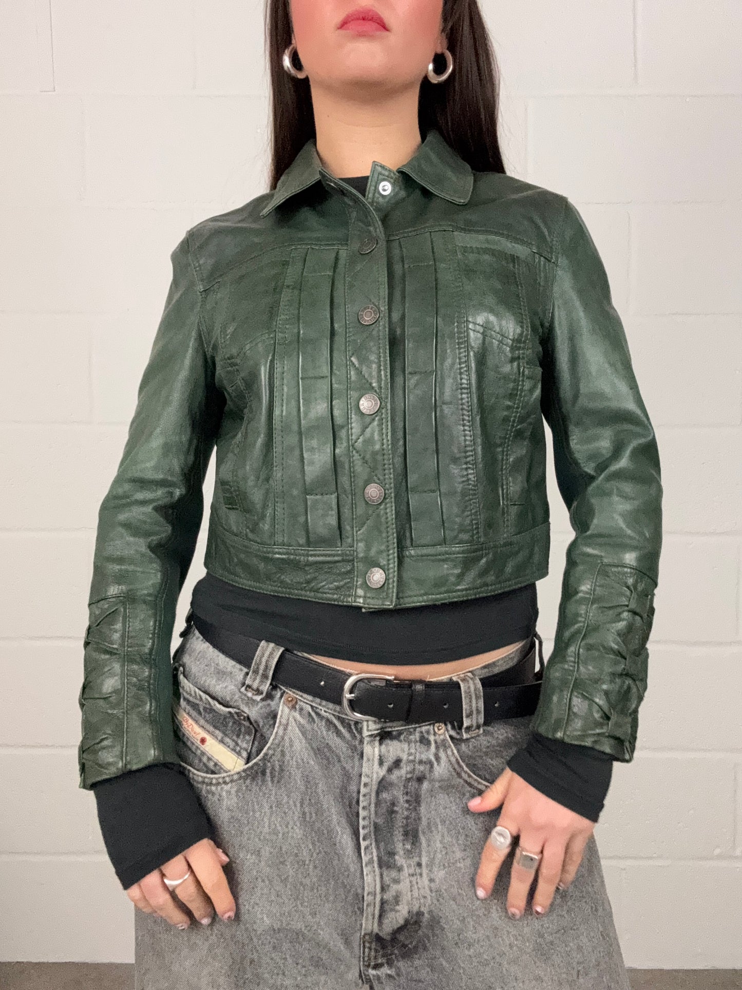 Vintage Green Leather Jacket (UK8)