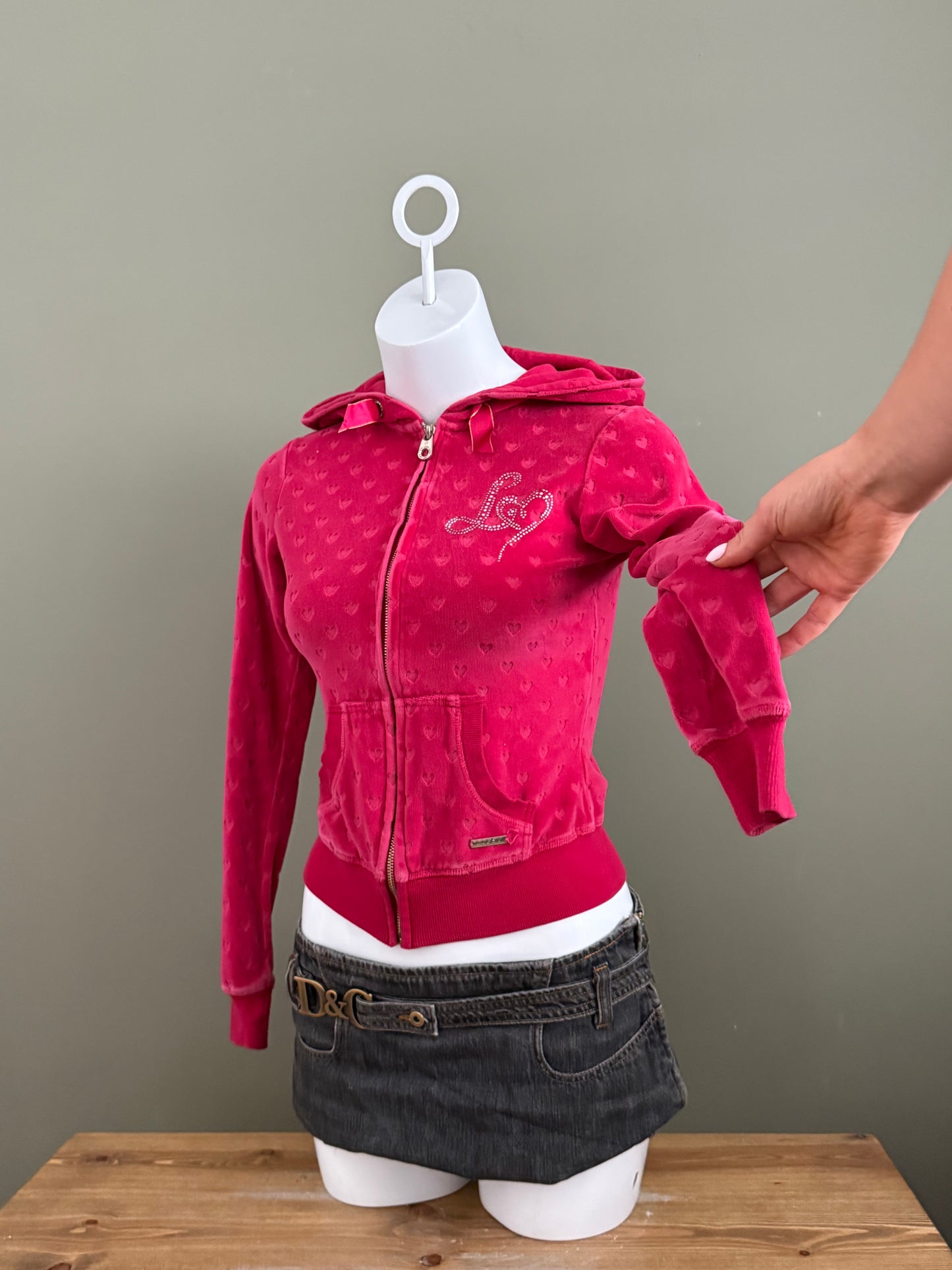 Lipsy Velour Heart Tracksuit Hoodie (XS)