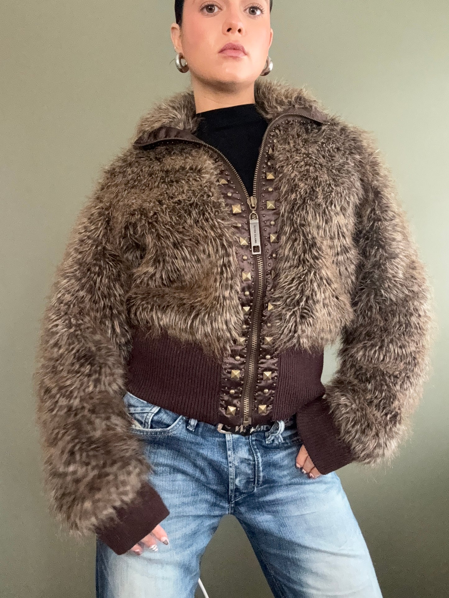 Faux Fur Leopard Bomber Jacket (UK14)