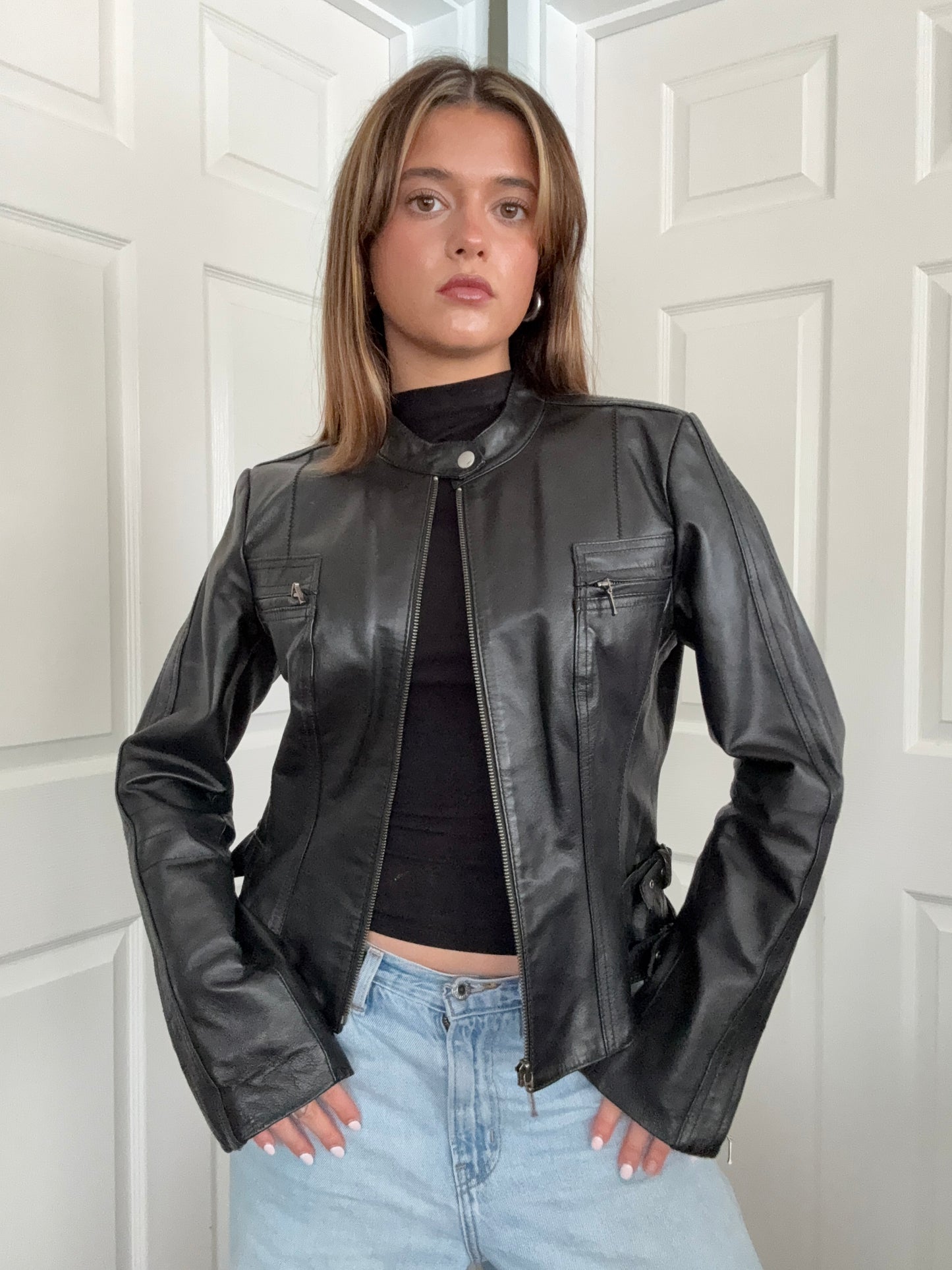 Fitted Leather Buckle Jacket (UK12)