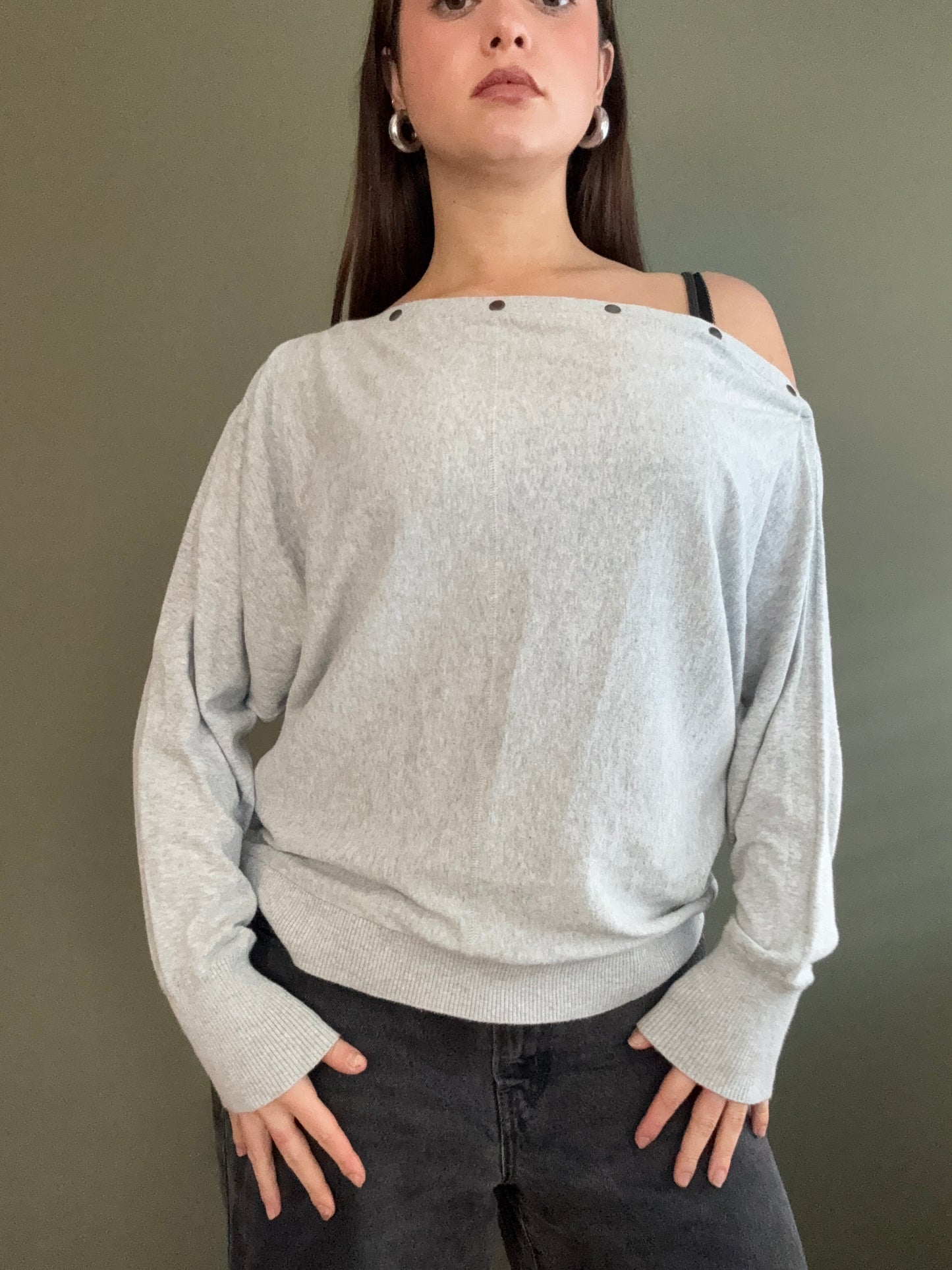 Allsaints Grey Popper Batwing Jumper (L)