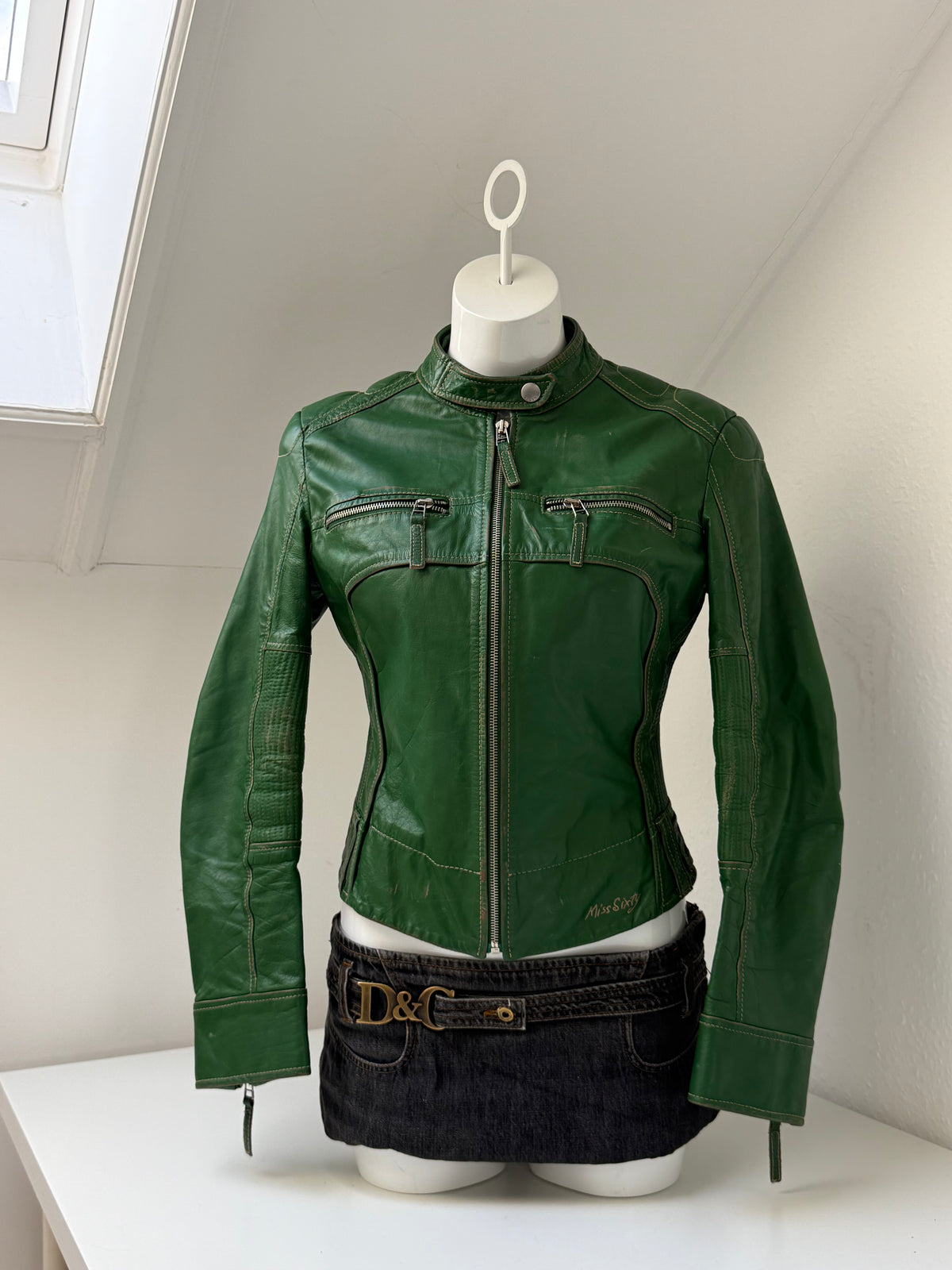 Miss Sixty Green Leather Biker Jacket (M)