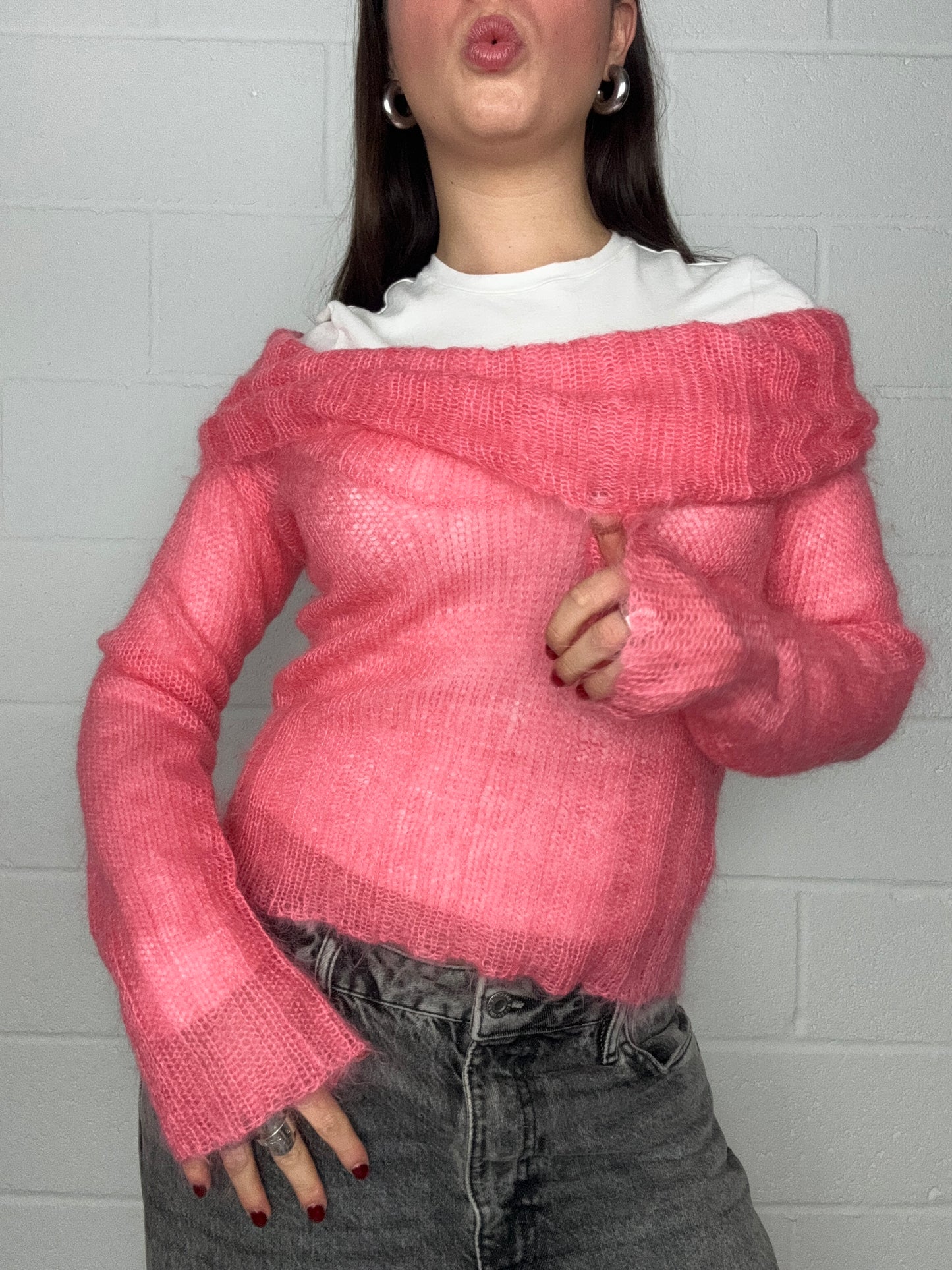 French Connection Pink Mohair Jumper (S)