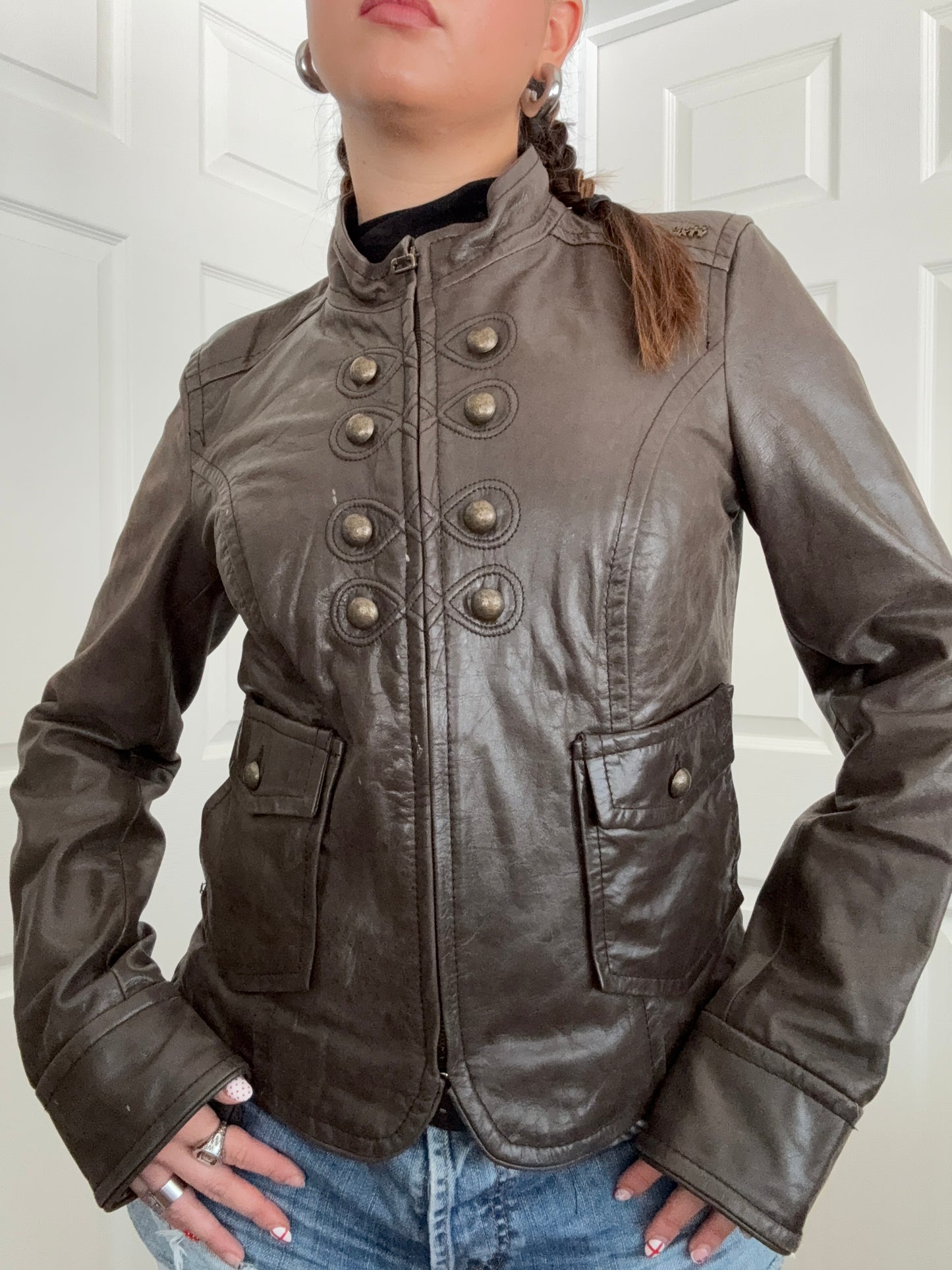 Miss Sixty Leather Military Jacket (M)