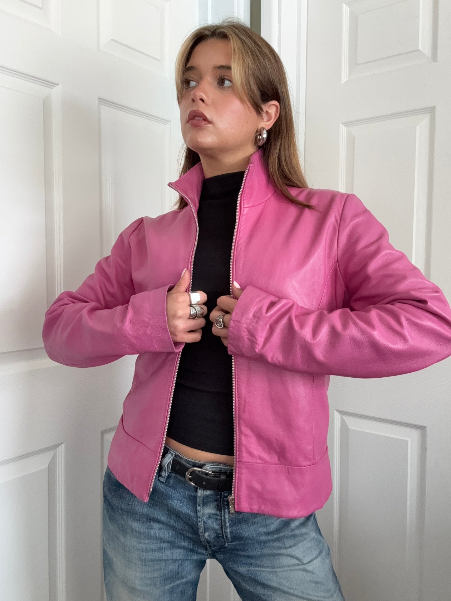 Pink Leather Jacket (L)