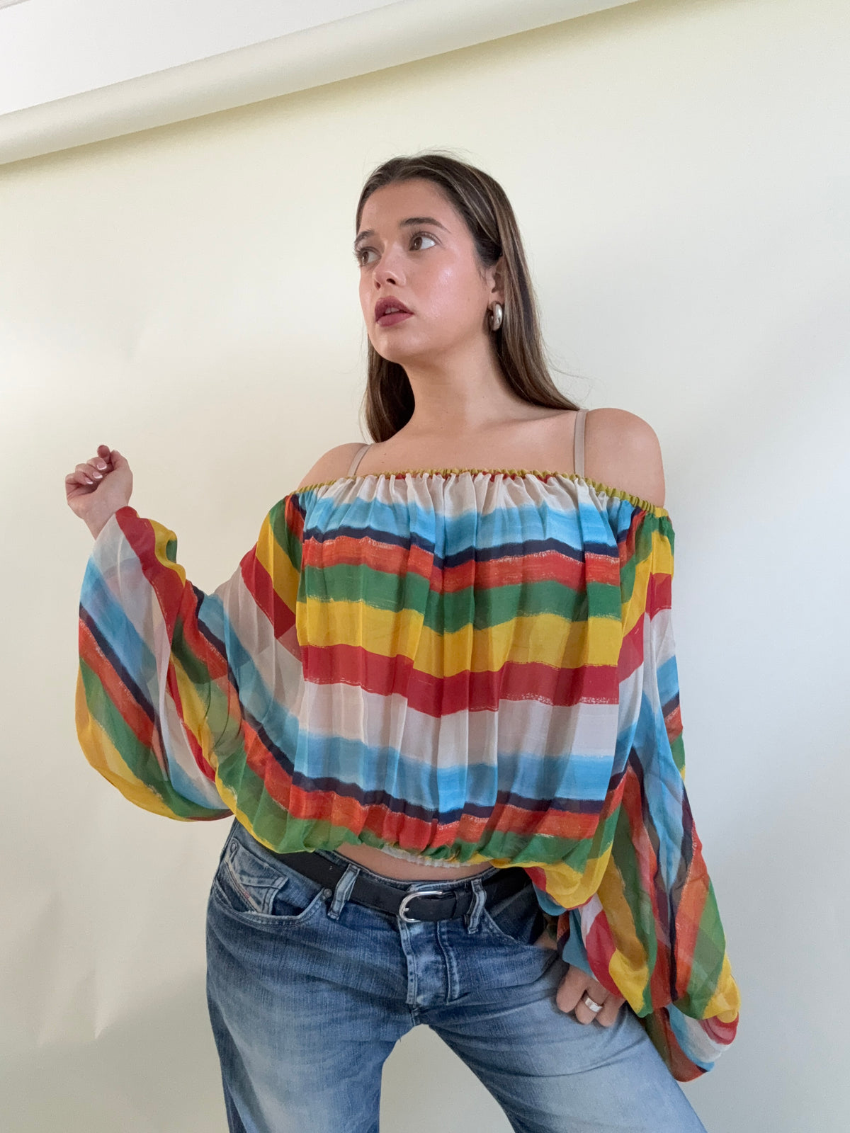 Dolce & Gabbana Silk Multicolour Batwing Top (S)