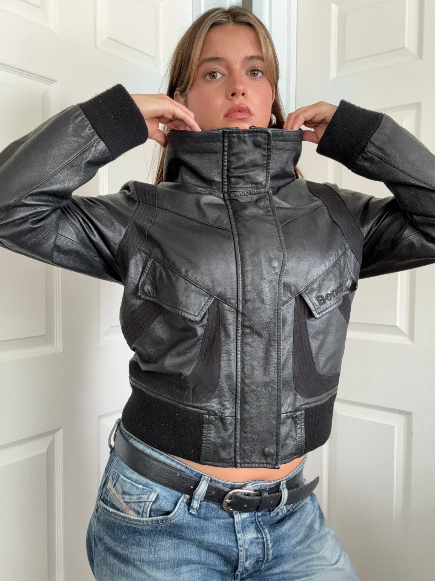 Bench Leather Bomber Jacket (M)