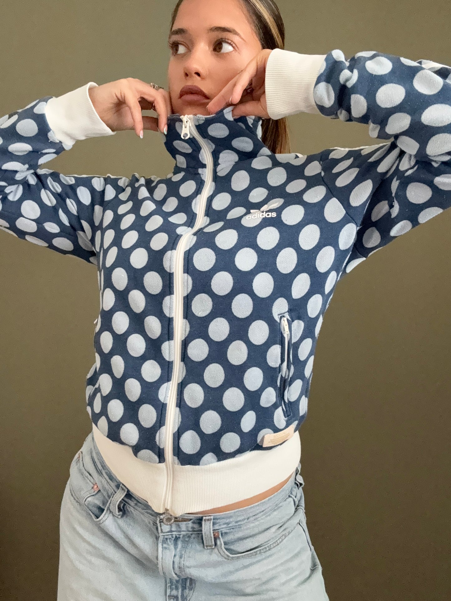 Blue Adidas Polka Dot Zip Jumper (S)