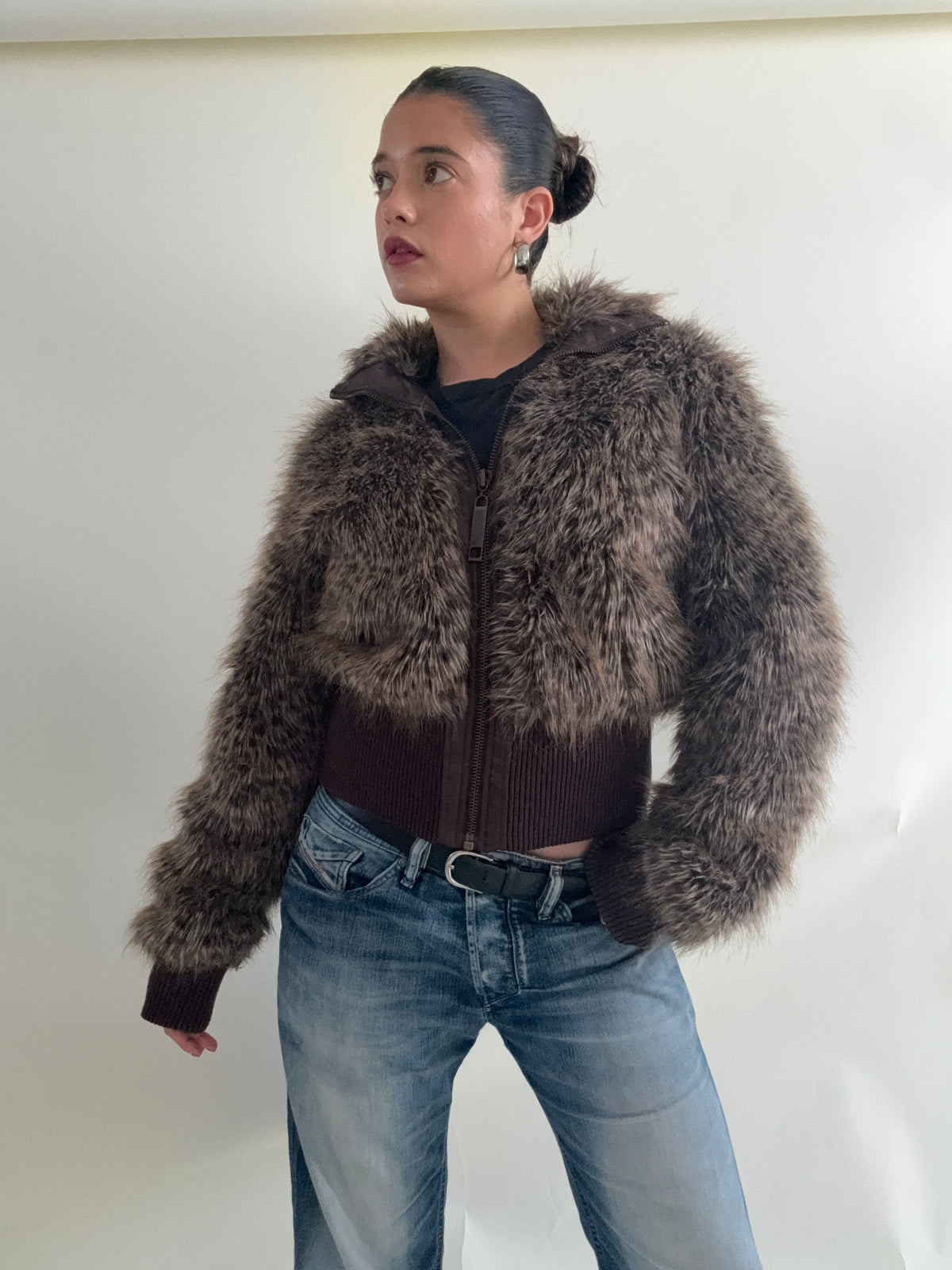 Faux Fur Leopard Bomber Jacket (UK12)