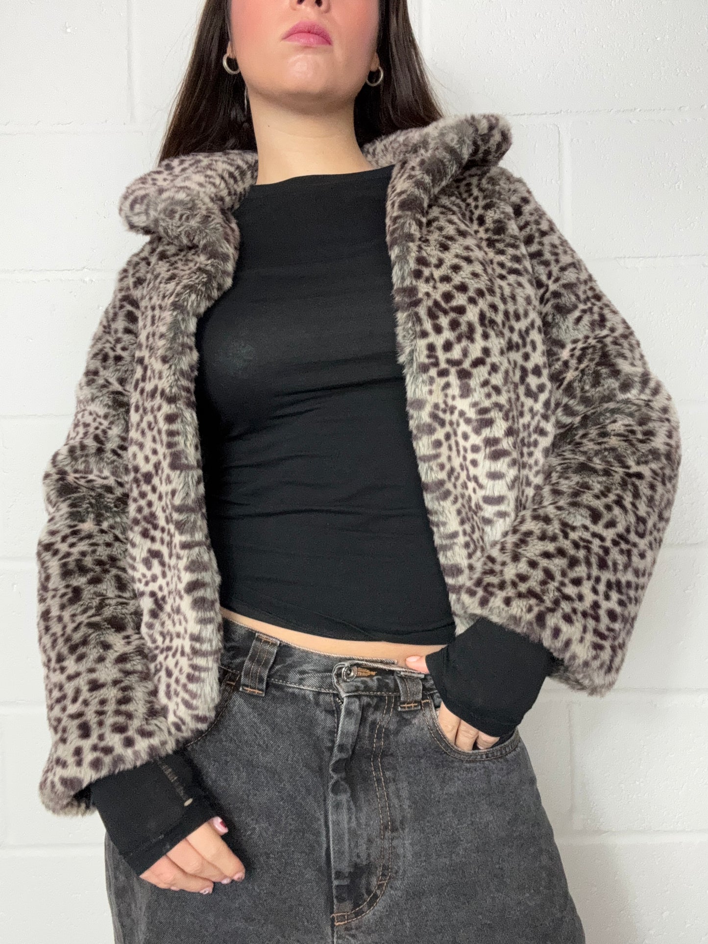 Y2K Leopard Faux Fur Jacket (XS)