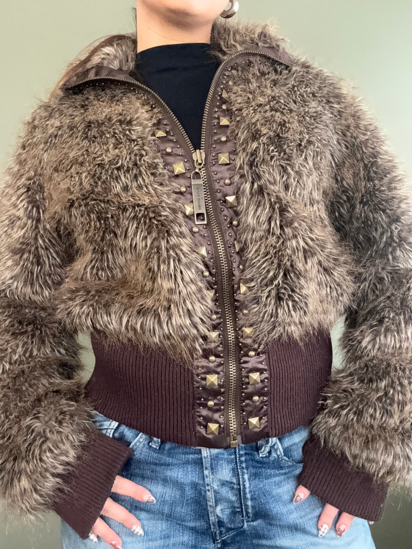 Faux Fur Leopard Bomber Jacket (UK14)