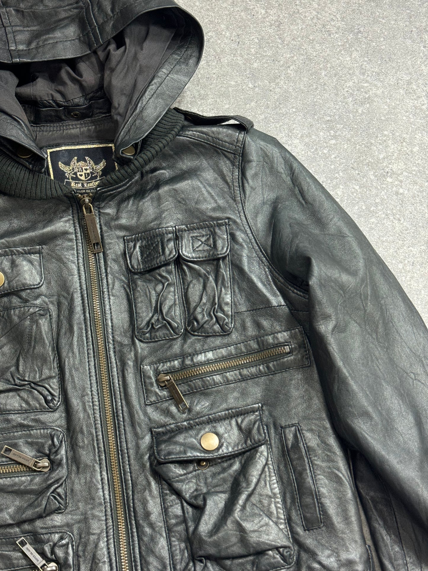 Vintage Leather Cargo Jacket (UK10)