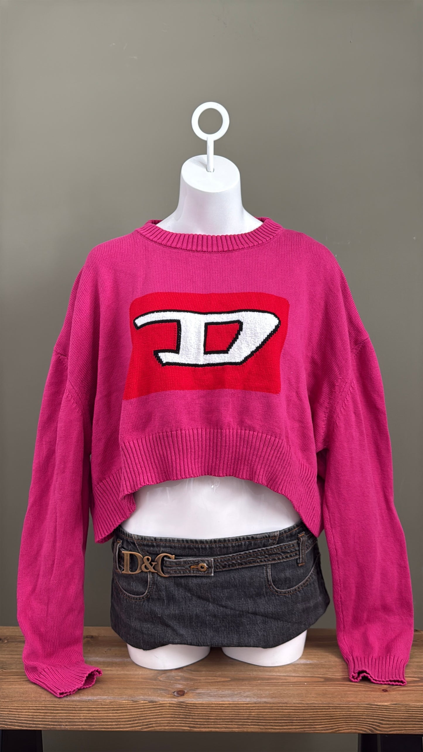 Pink Cropped Diesel Knit Jumper (M)