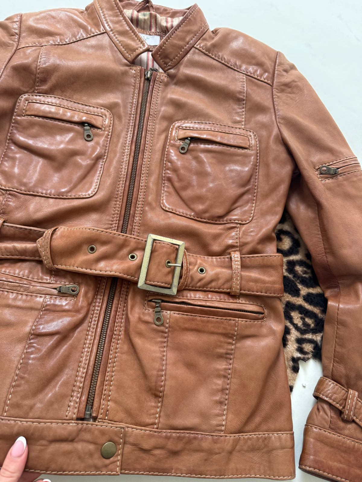 Vintage Leather Buckle Cargo Jacket (UK12)
