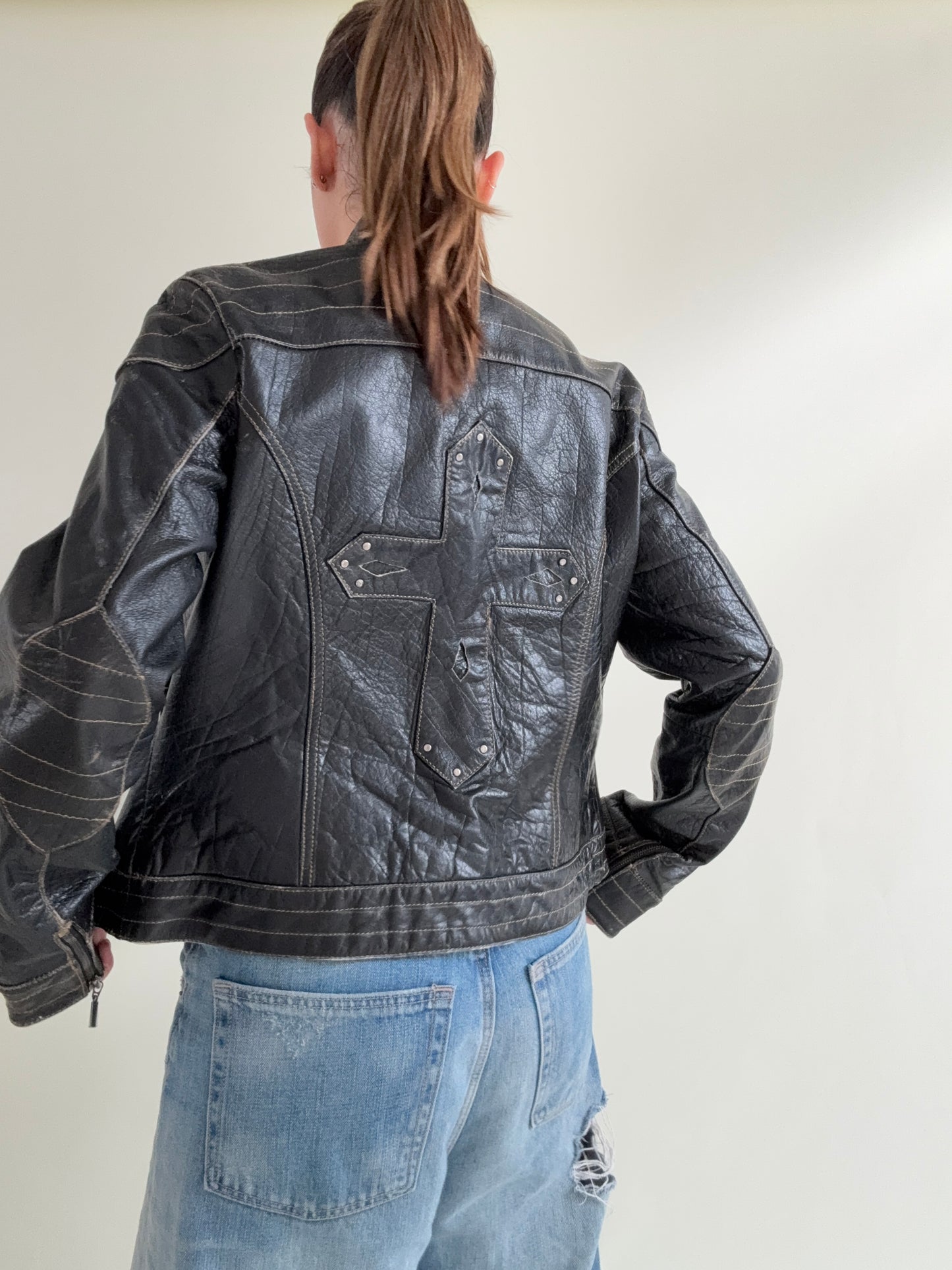 Leather Biker Jacket (L)