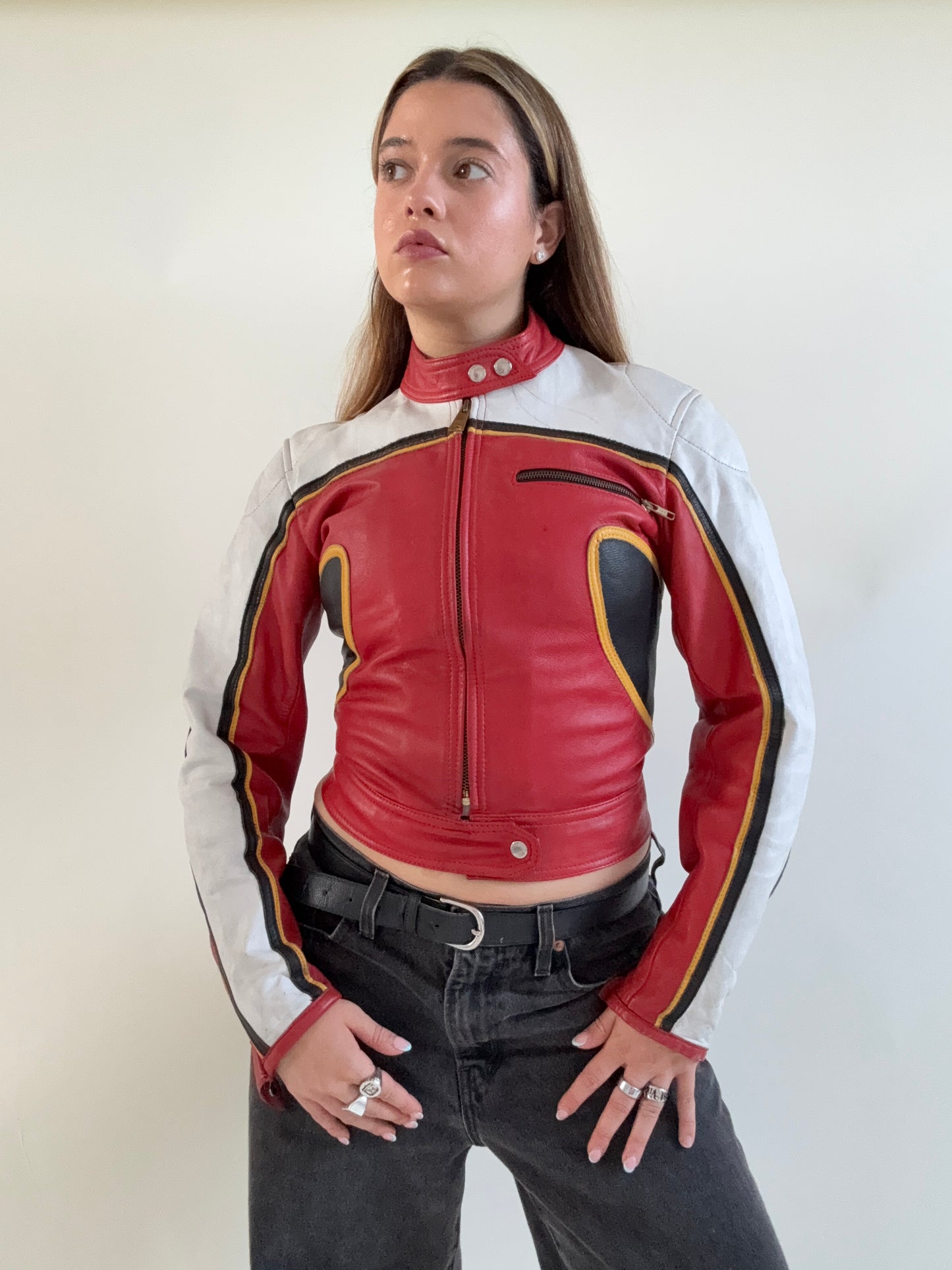 Vintage Leather Biker Jacket (XS)