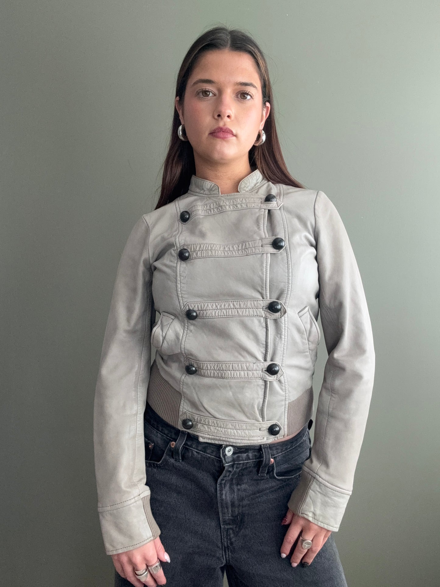 Leather Military Style Jacket (S)