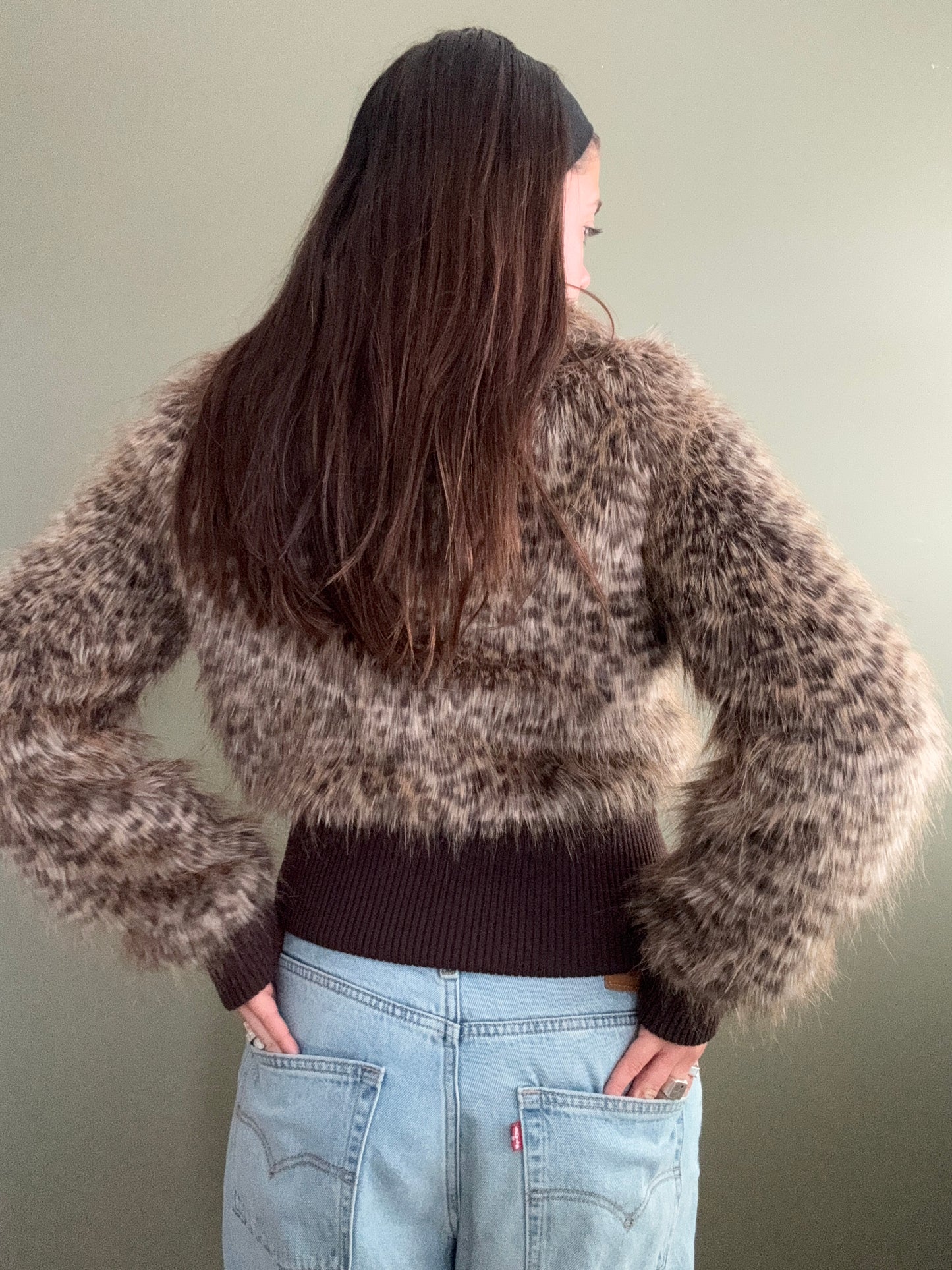 Faux Fur Leopard Bomber Jacket (UK10)