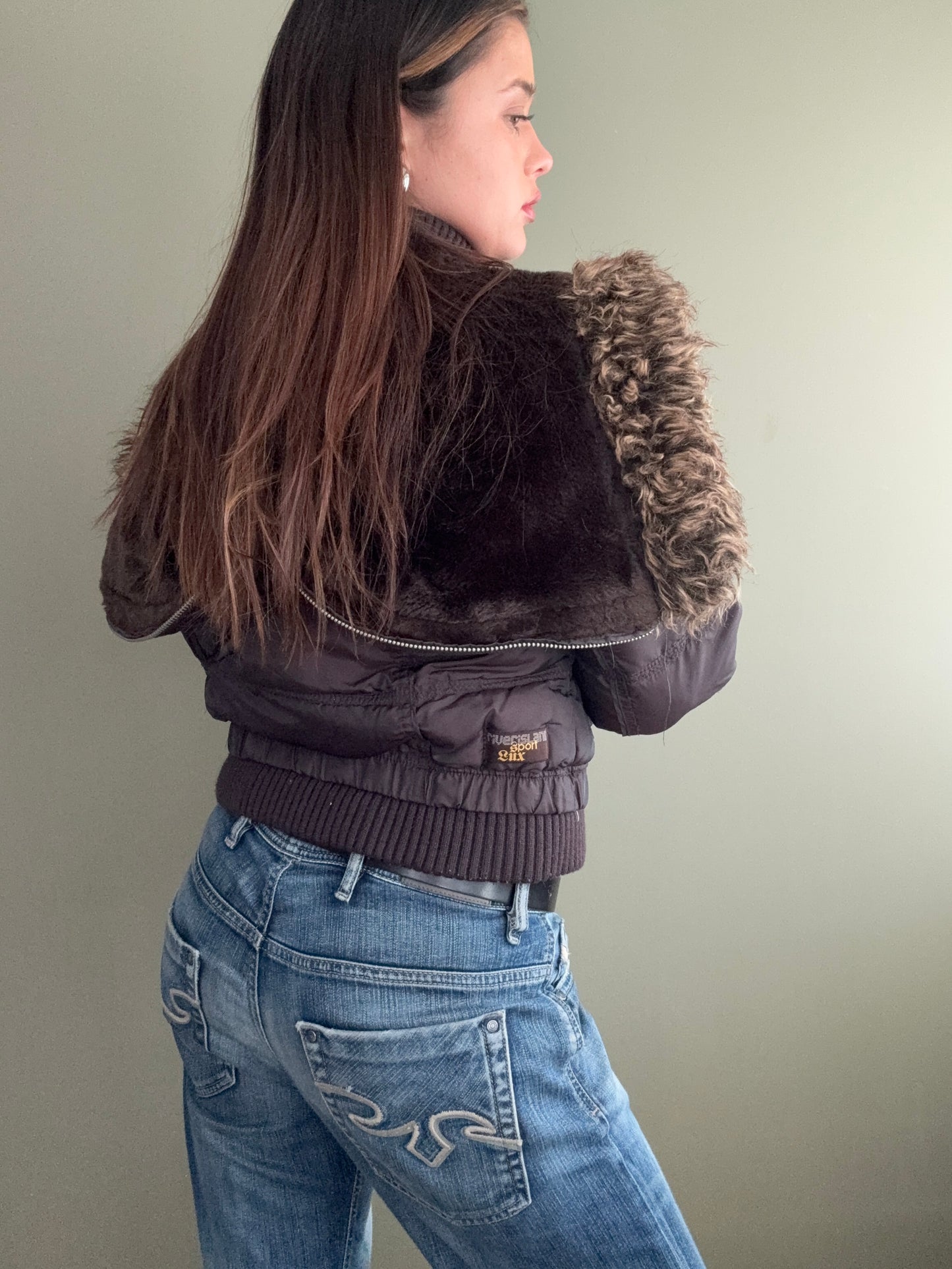 Y2K Brown Puffer Jacket (UK14)