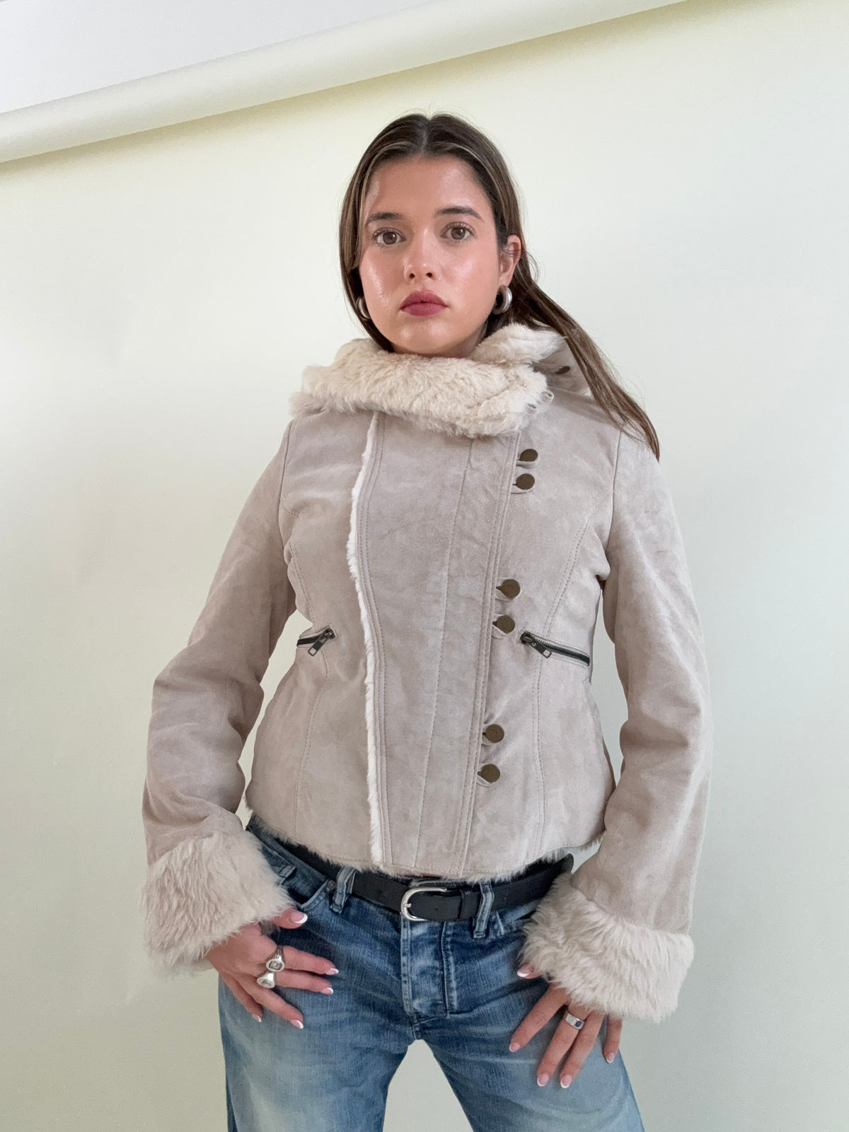 Suede Funnel Neck Hooded Jacket (UK12)