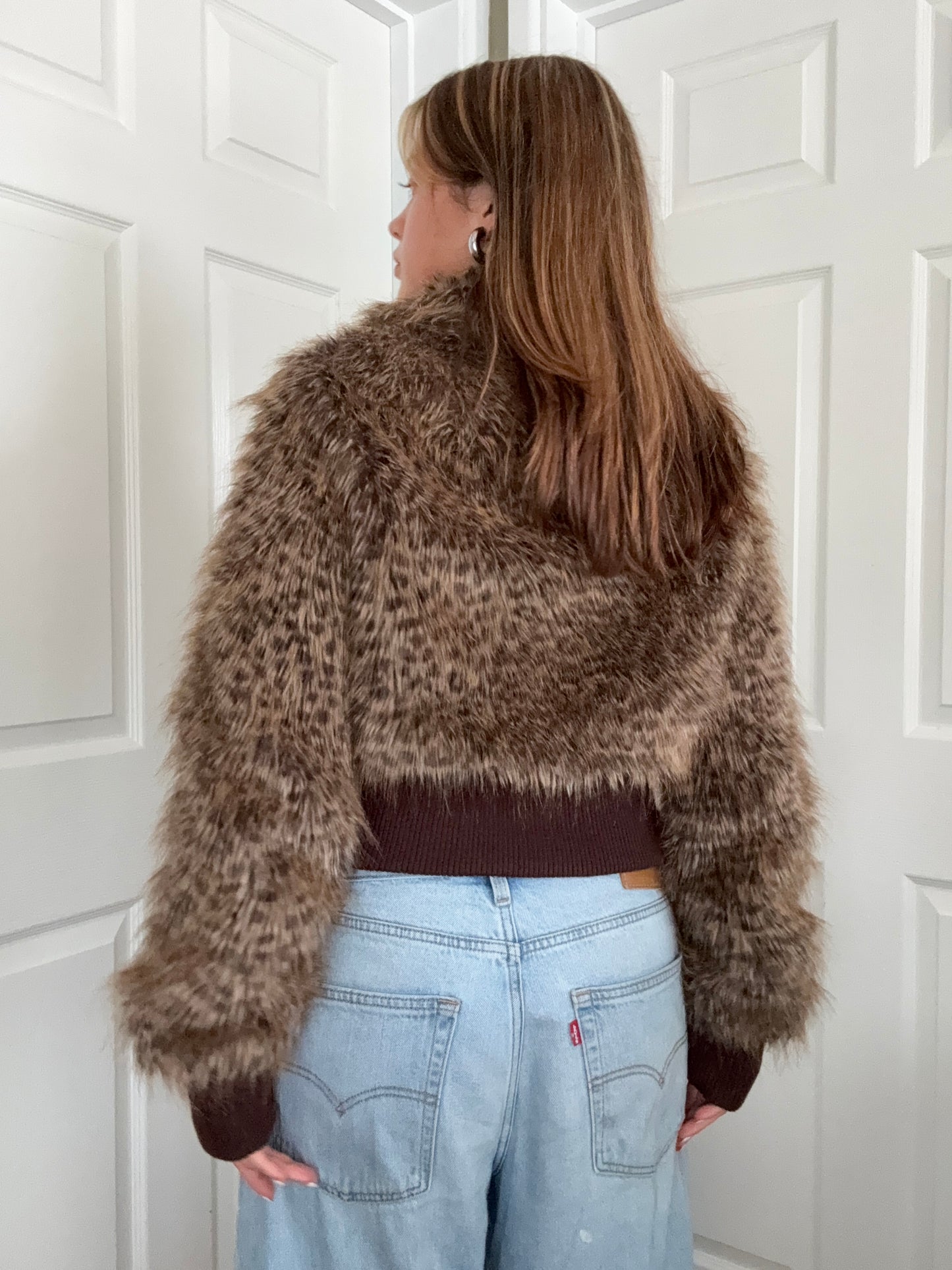 Faux Fur Leopard Bomber Jacket (UK12)
