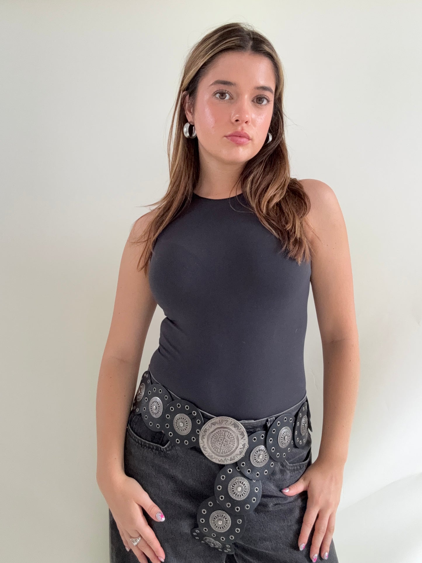 Leather Studded Circle Belt (M)