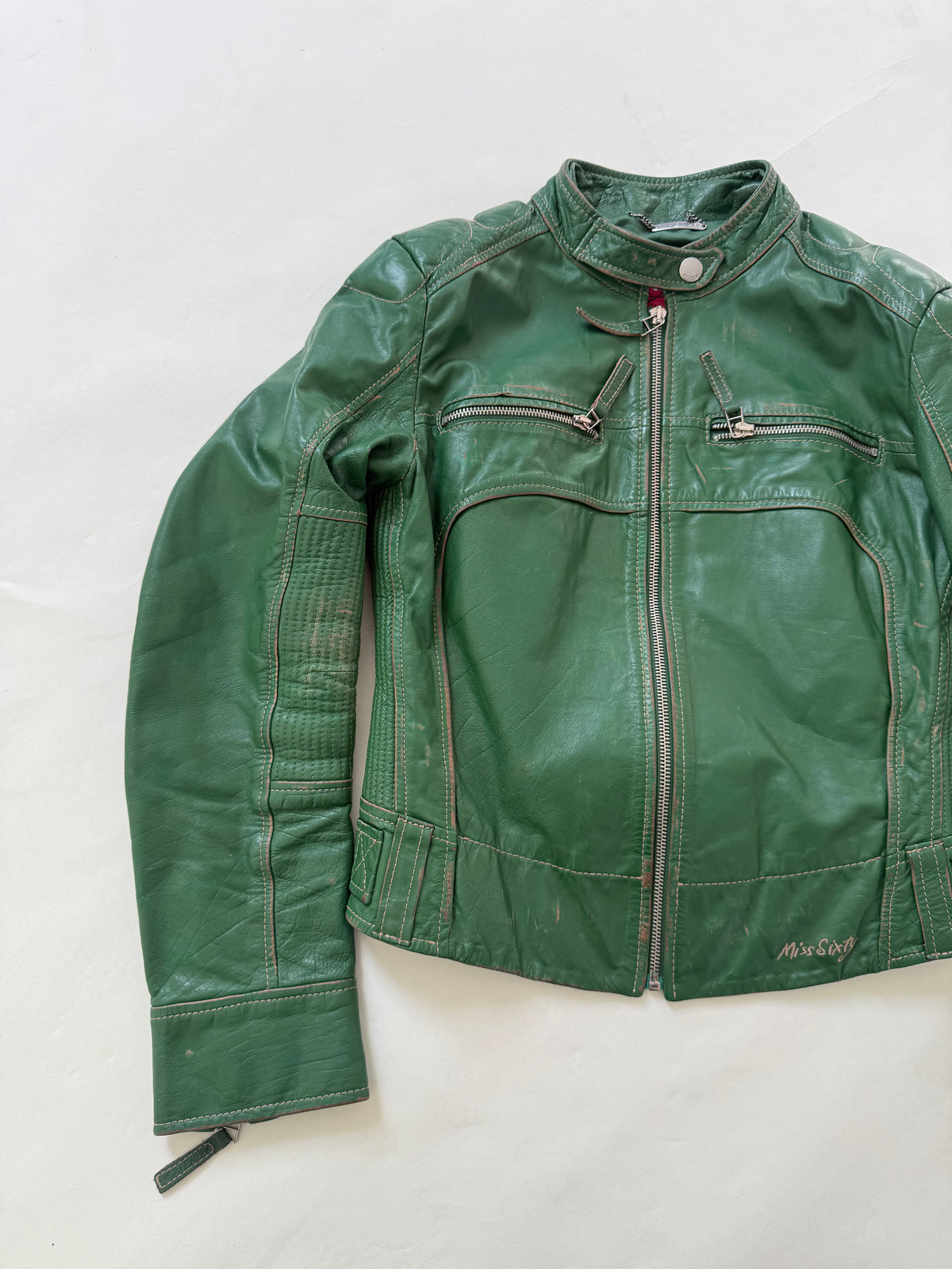 Miss Sixty Green Leather Biker Jacket (M)